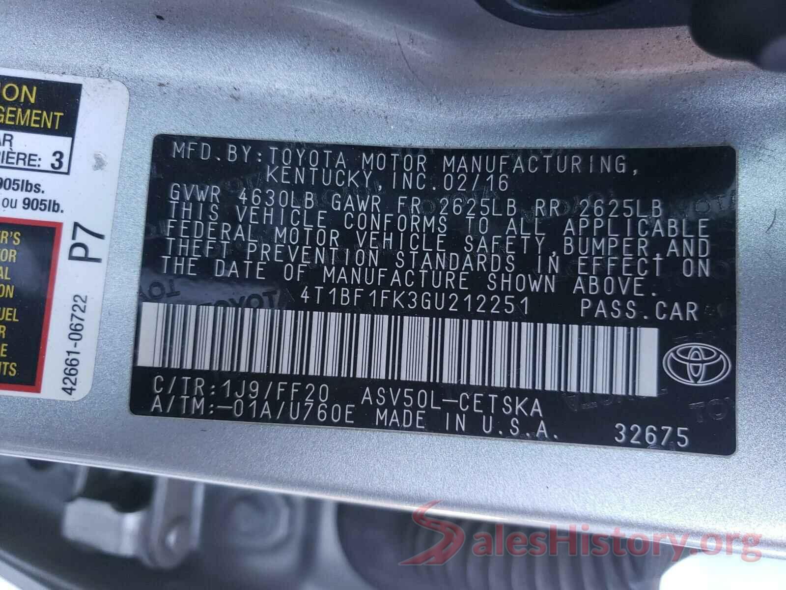 4T1BF1FK3GU212251 2016 TOYOTA CAMRY