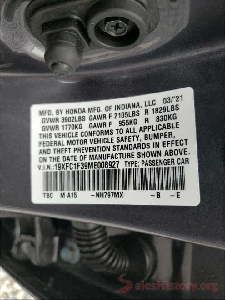 19XFC1F39ME008927 2021 HONDA CIVIC