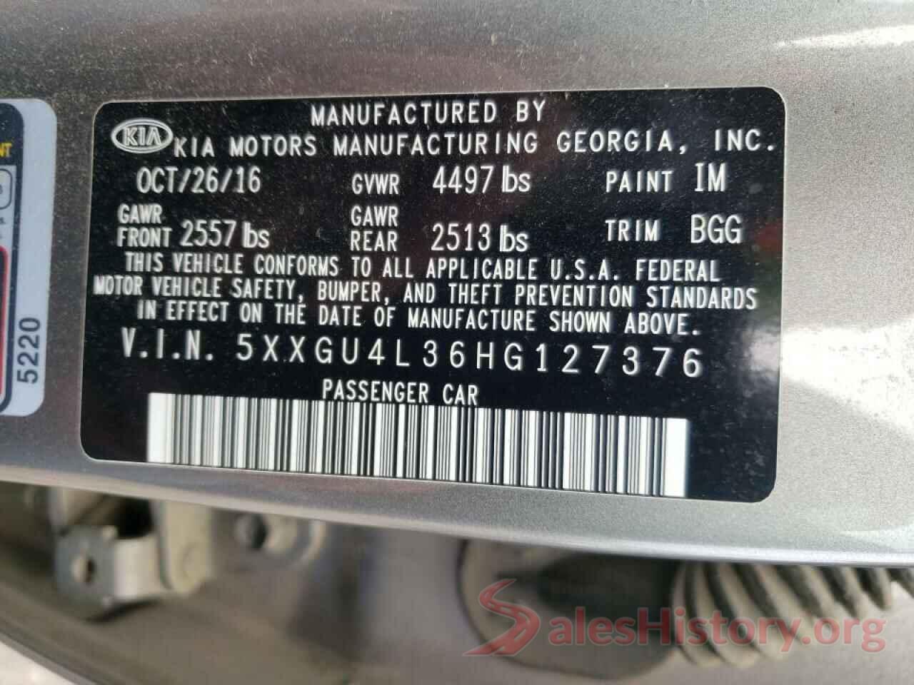 5XXGU4L36HG127376 2017 KIA OPTIMA