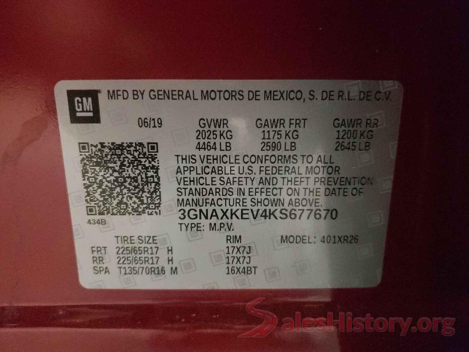 3GNAXKEV4KS677670 2019 CHEVROLET EQUINOX