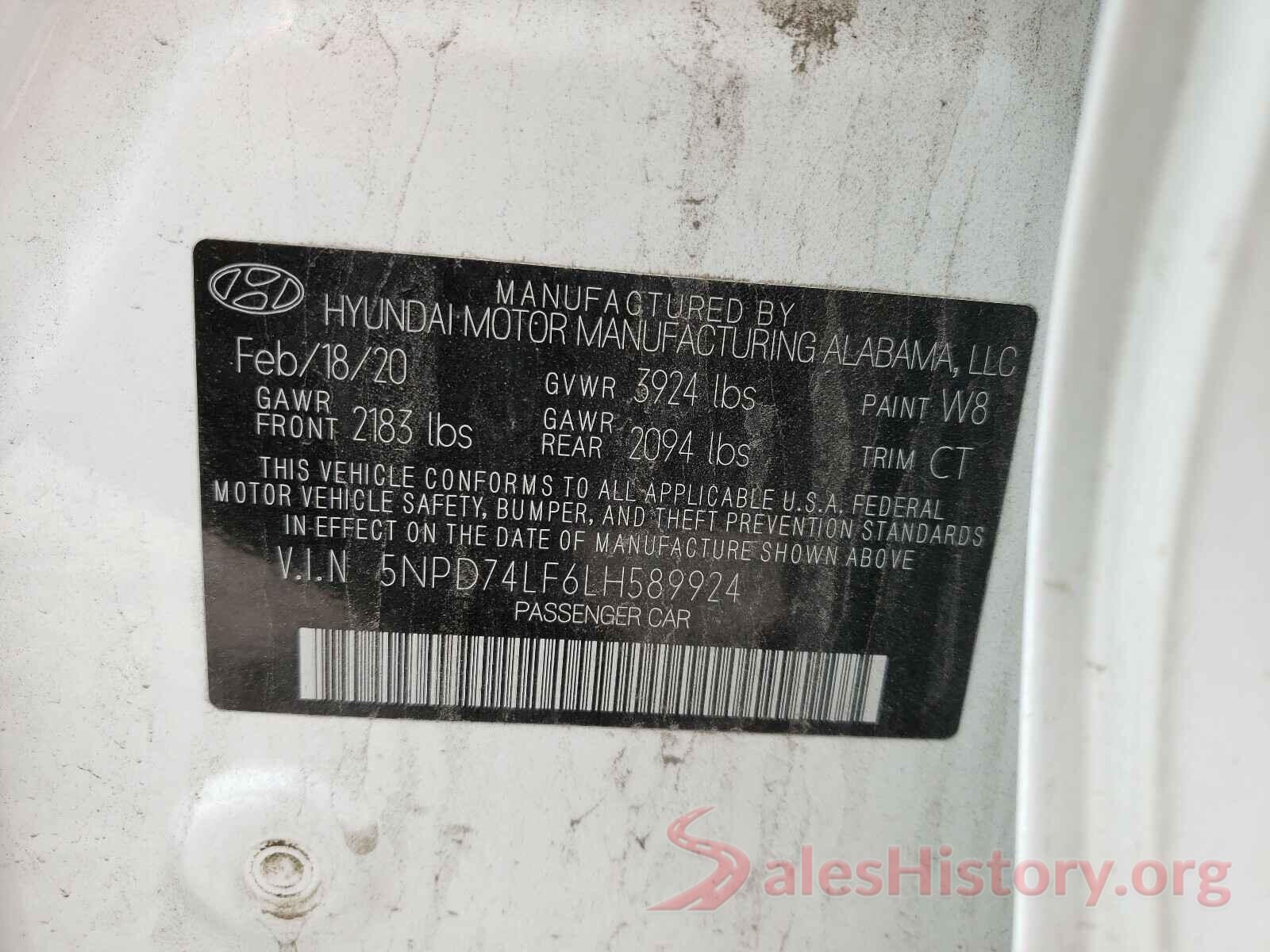 5NPD74LF6LH589924 2020 HYUNDAI ELANTRA