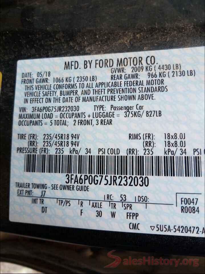 3FA6P0G75JR232030 2018 FORD FUSION