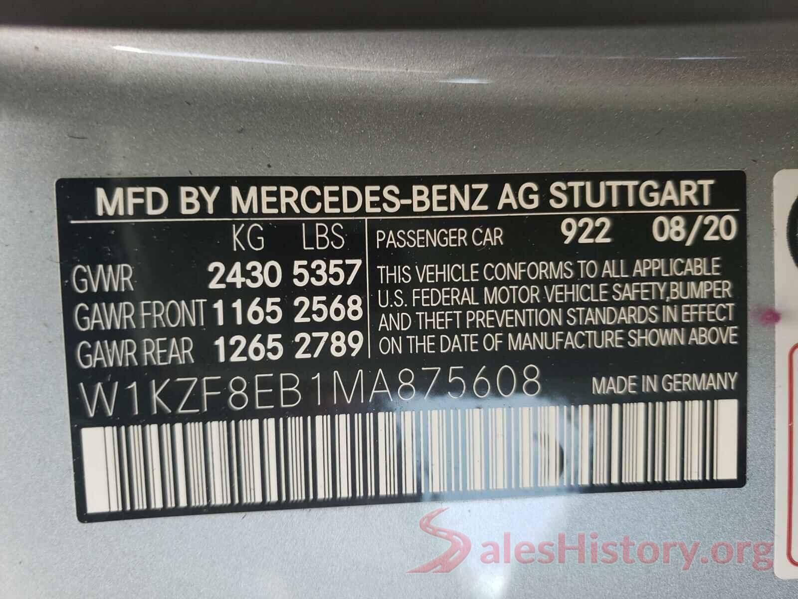 W1KZF8EB1MA875608 2021 MERCEDES-BENZ E CLASS