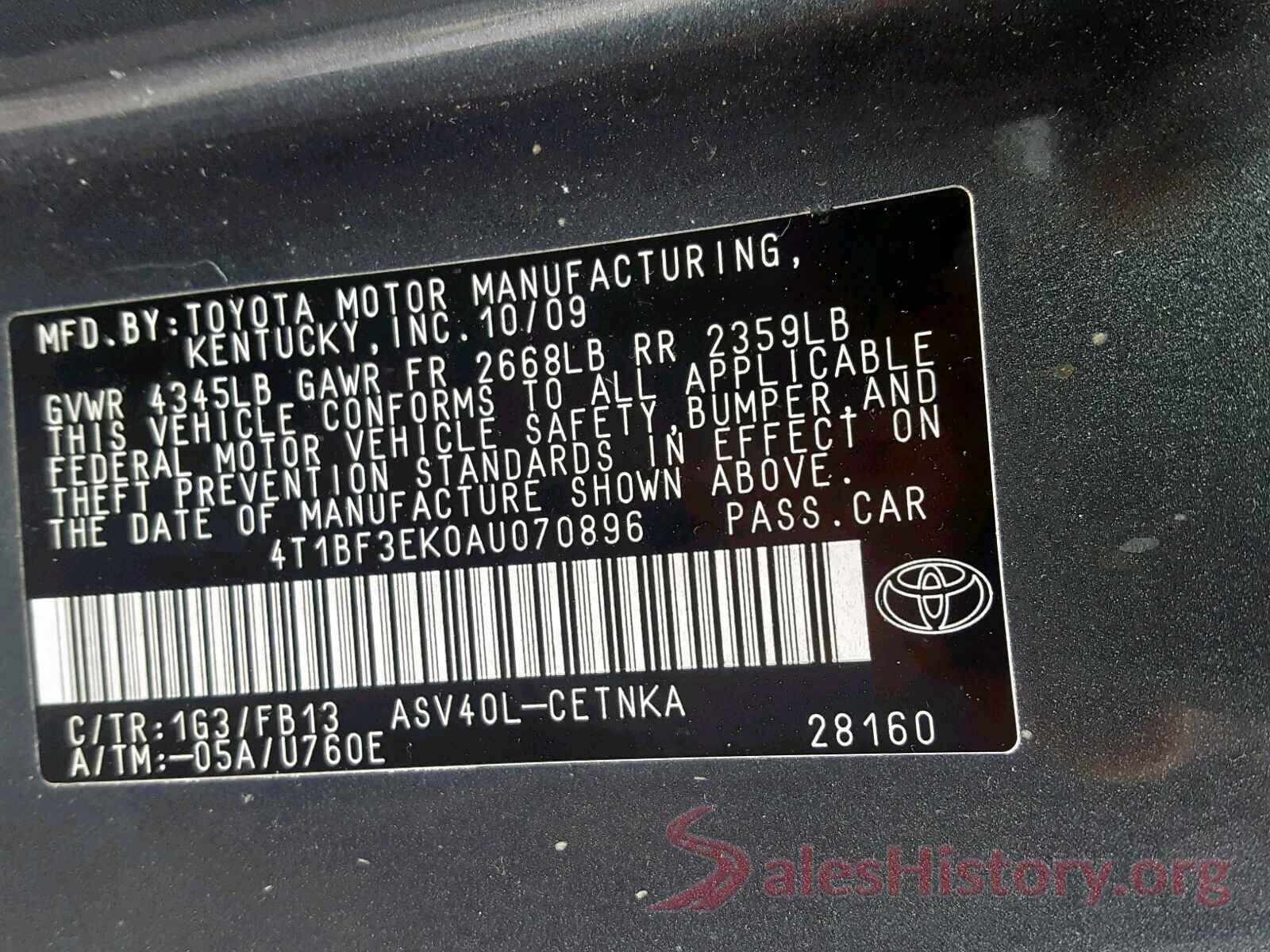 4T1BF3EK0AU070896 2010 TOYOTA CAMRY BASE