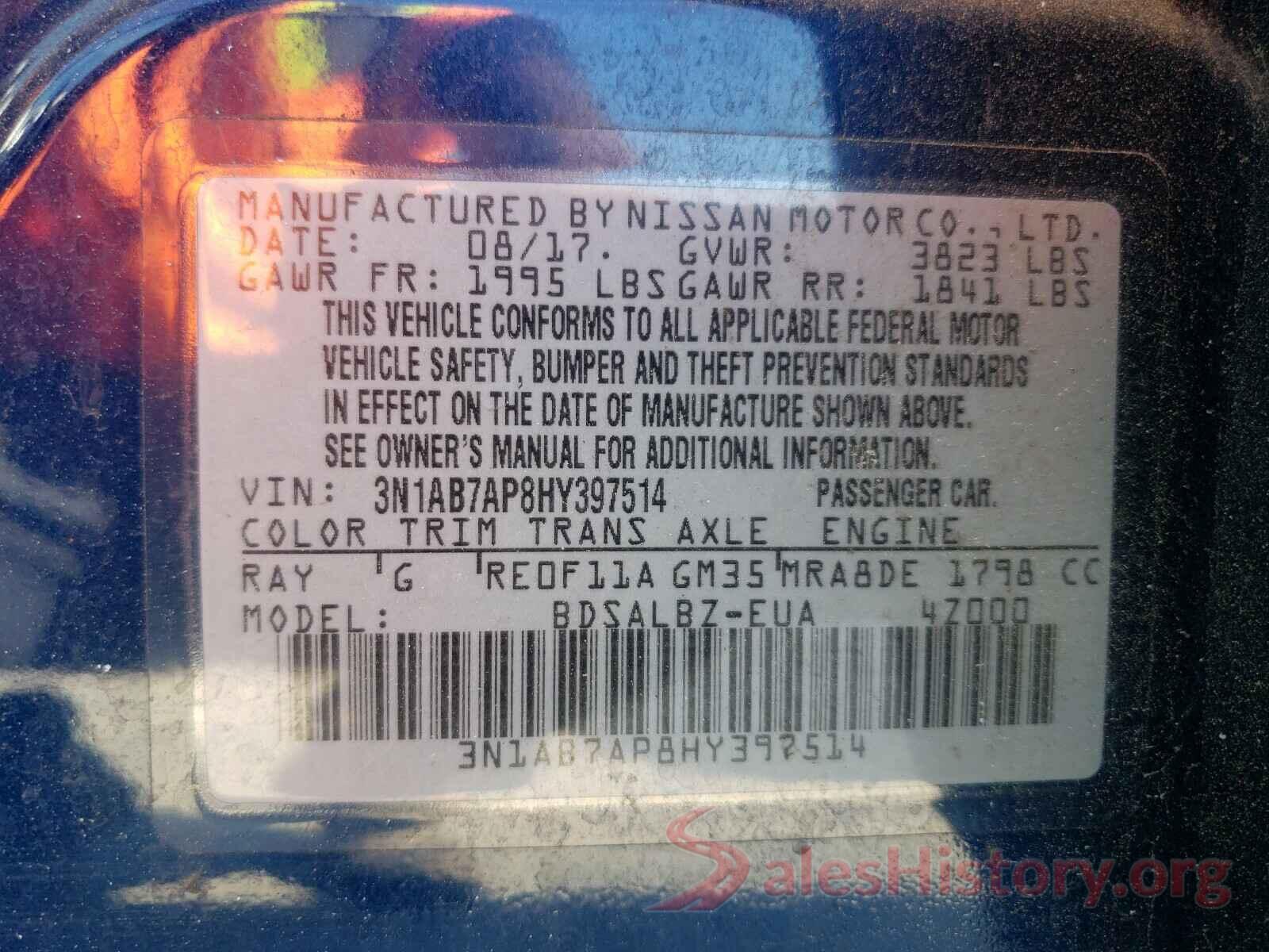 3N1AB7AP8HY397514 2017 NISSAN SENTRA