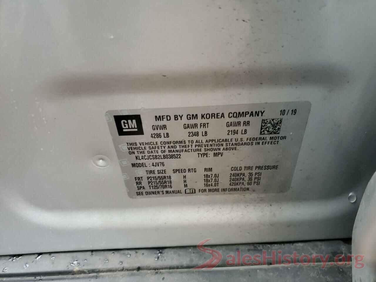 KL4CJCSB2LB038522 2020 BUICK ENCORE