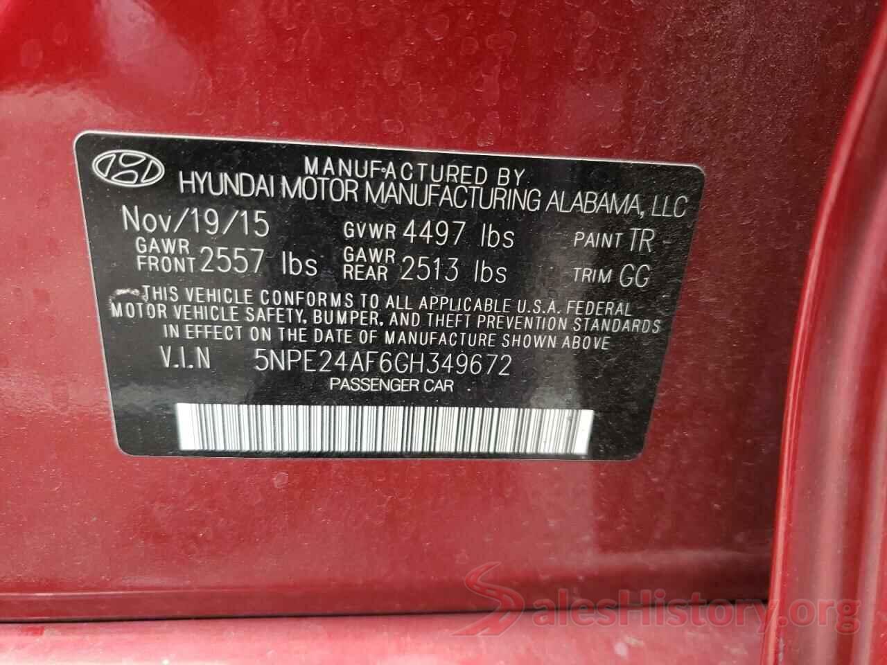 5NPE24AF6GH349672 2016 HYUNDAI SONATA