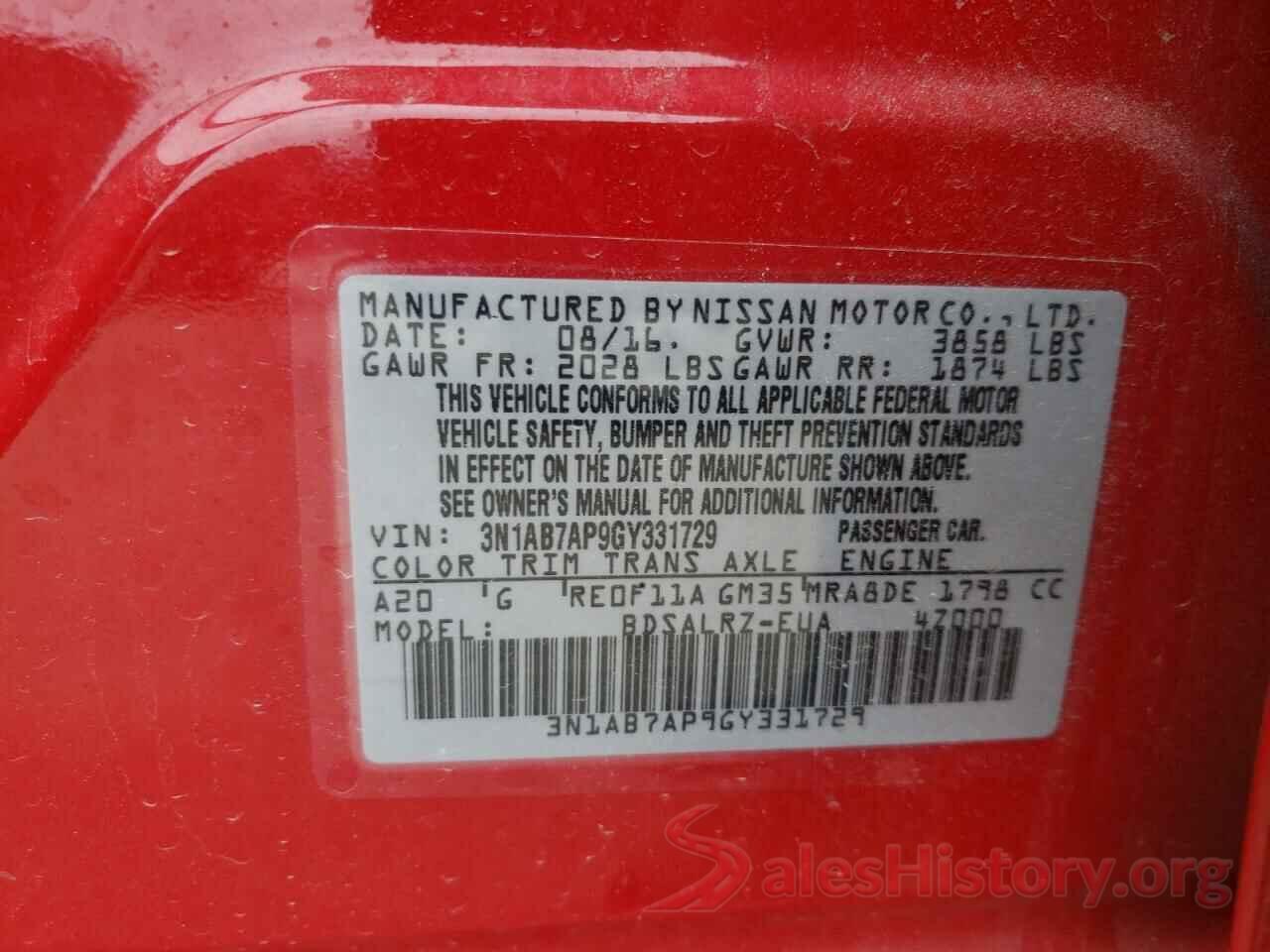 3N1AB7AP9GY331729 2016 NISSAN SENTRA