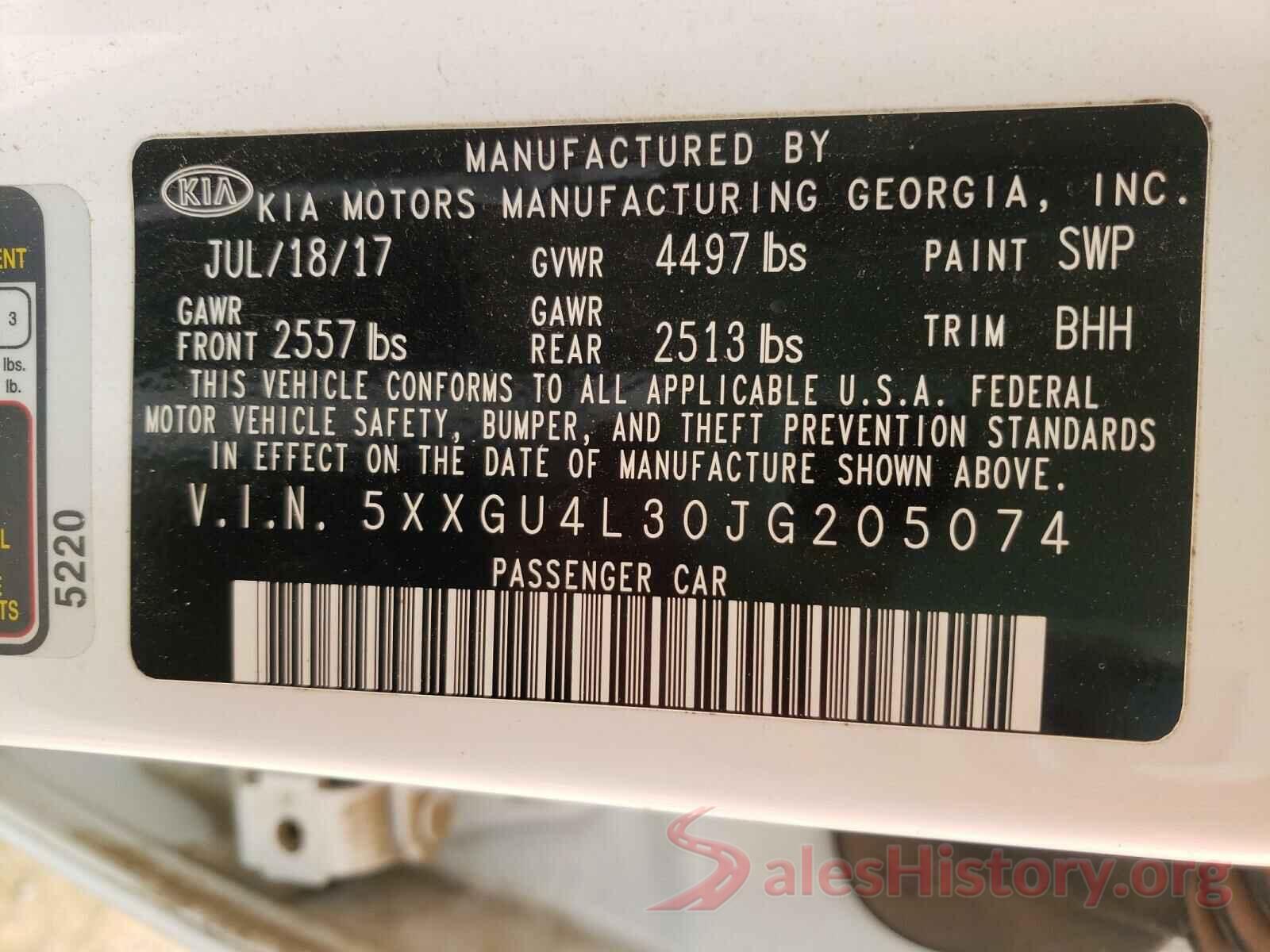 5XXGU4L30JG205074 2018 KIA OPTIMA