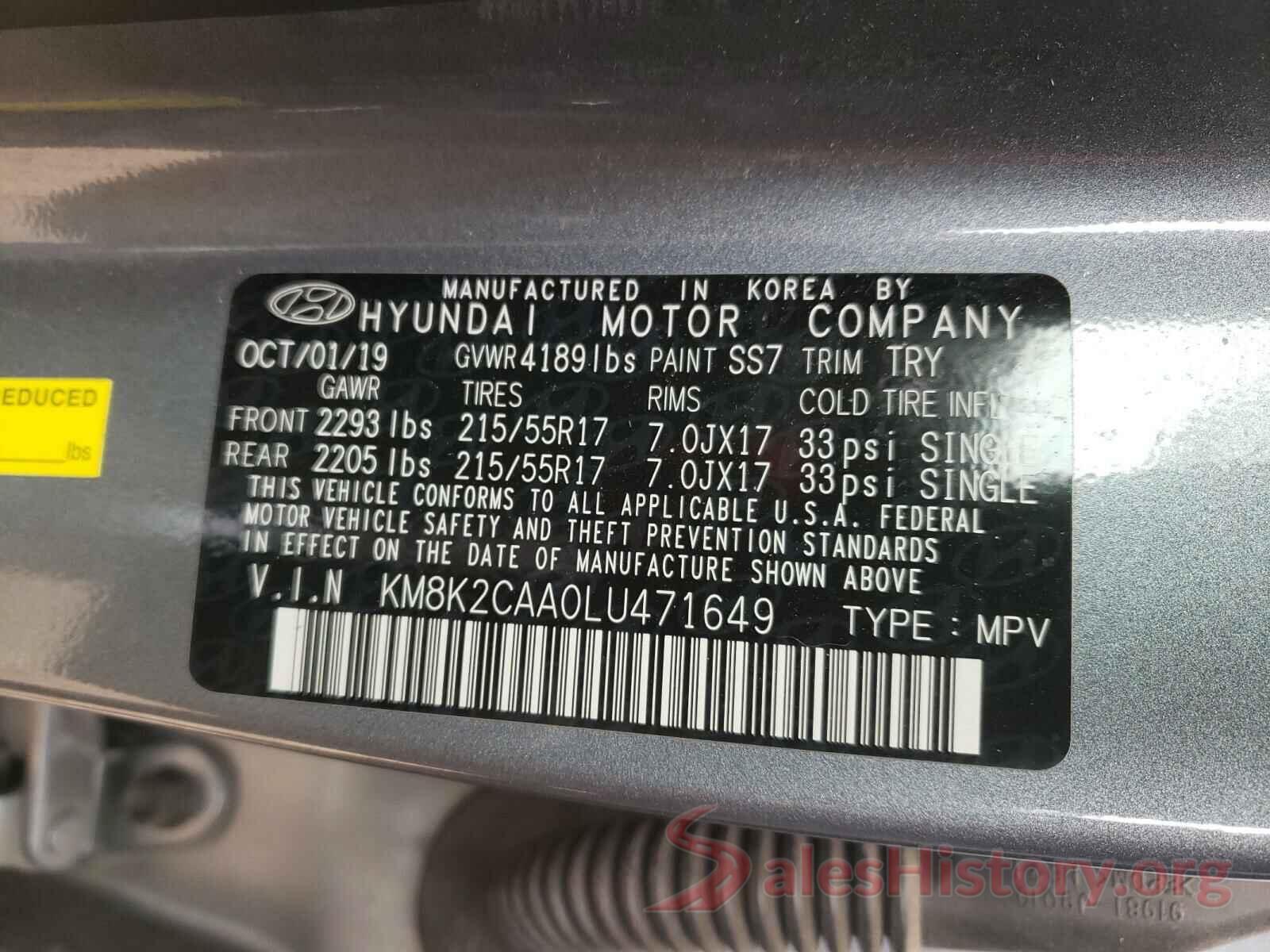 KM8K2CAA0LU471649 2020 HYUNDAI KONA