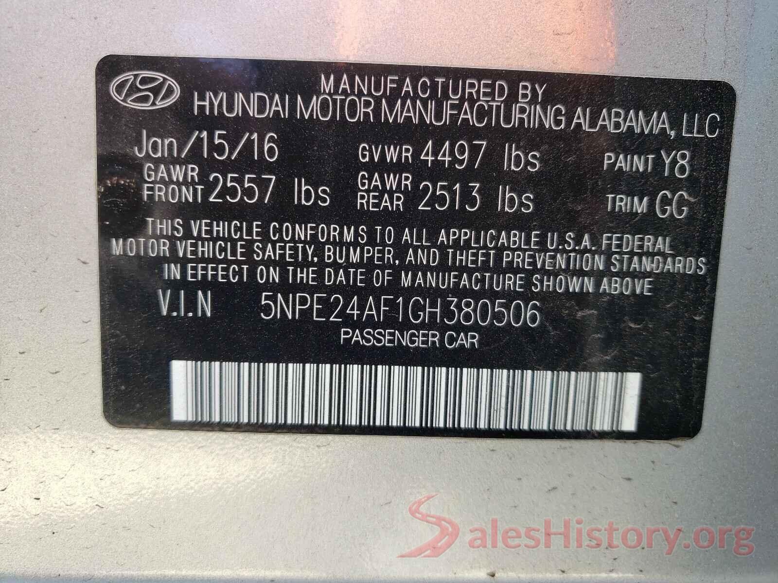 5NPE24AF1GH380506 2016 HYUNDAI SONATA