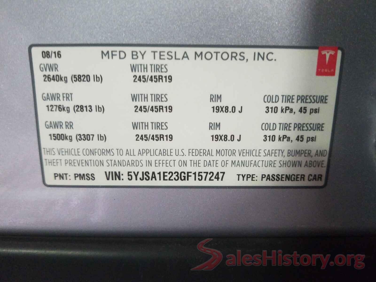 5YJSA1E23GF157247 2016 TESLA MODEL S