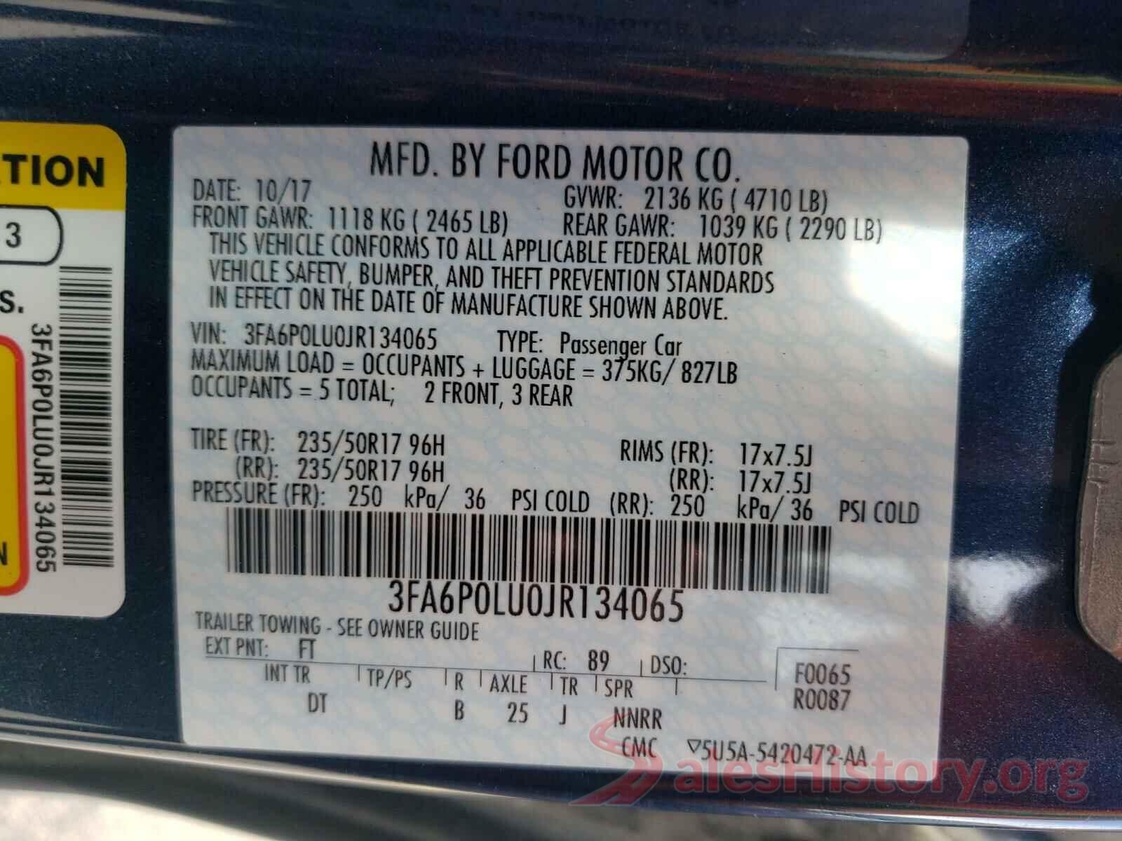 3FA6P0LU0JR134065 2018 FORD FUSION