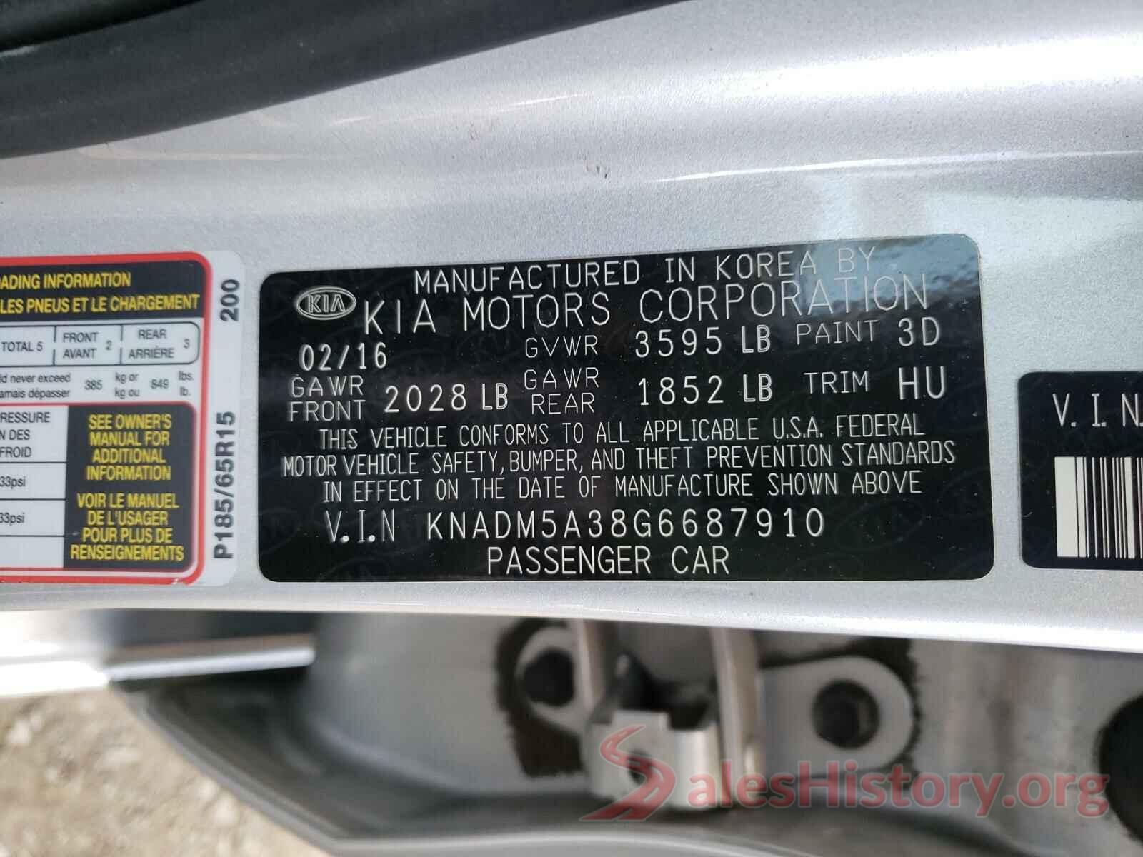 KNADM5A38G6687910 2016 KIA RIO