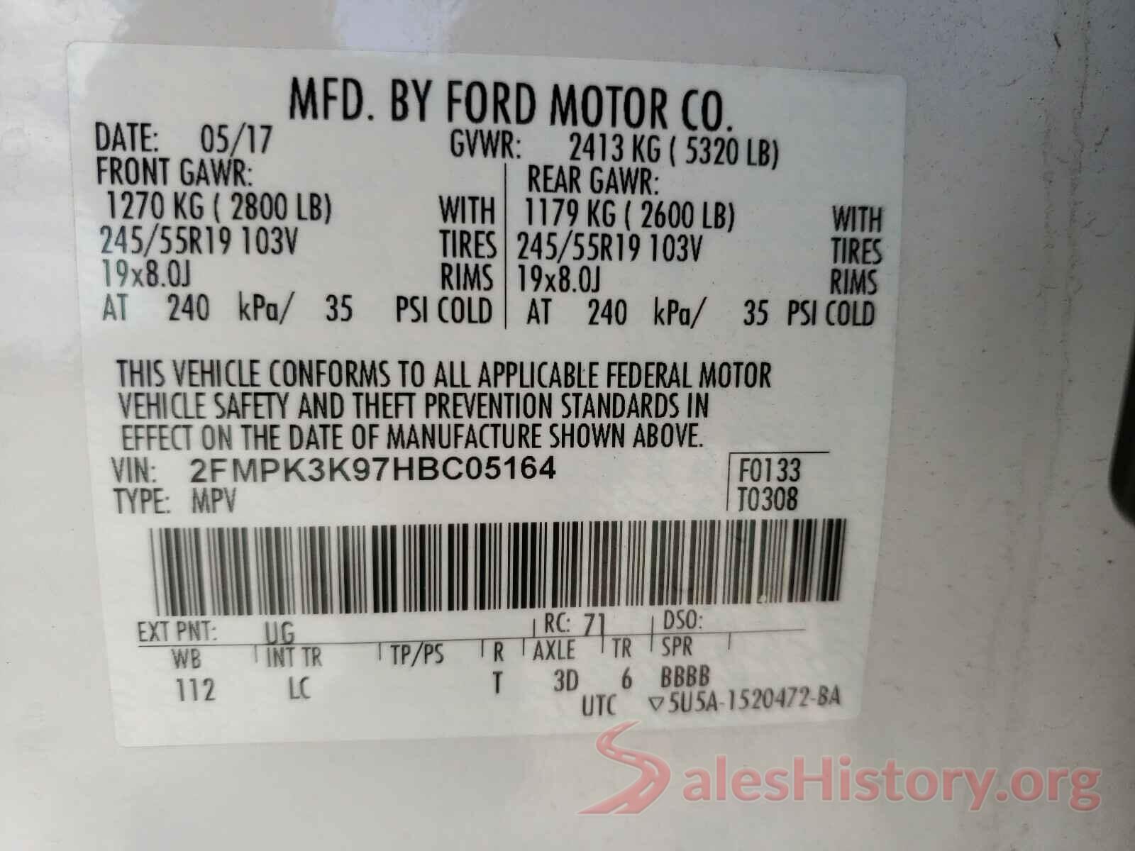 2FMPK3K97HBC05164 2017 FORD EDGE