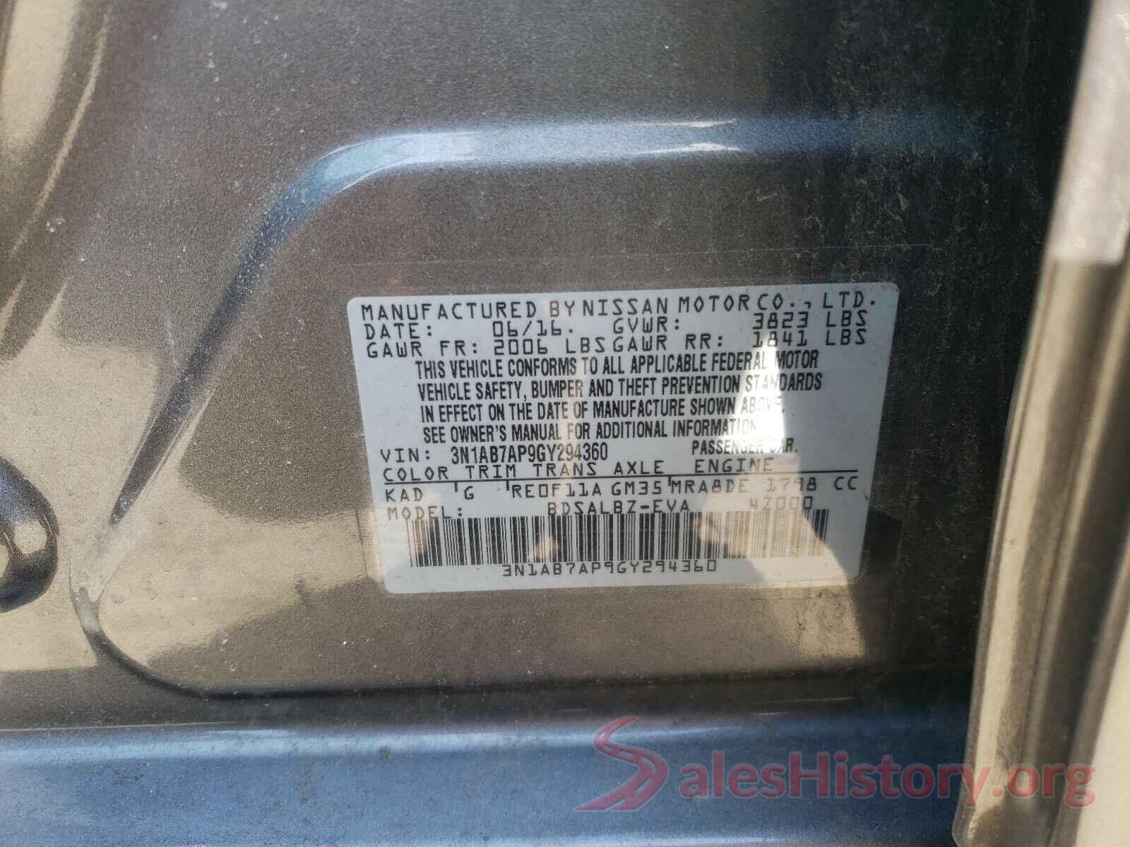 3N1AB7AP9GY294360 2016 NISSAN SENTRA