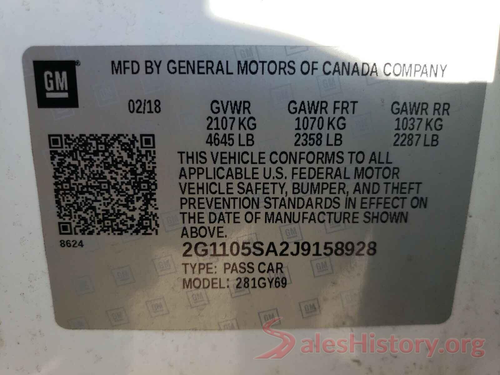 2G1105SA2J9158928 2018 CHEVROLET IMPALA