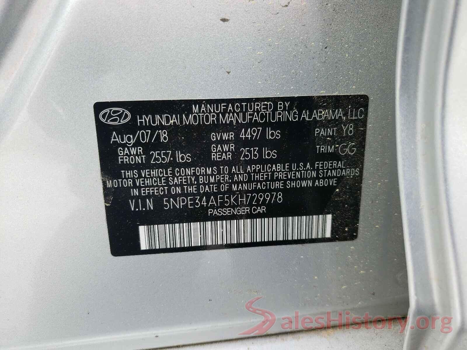 5NPE34AF5KH729978 2019 HYUNDAI SONATA