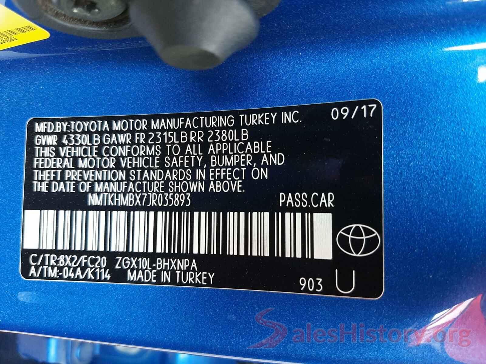 NMTKHMBX7JR035893 2018 TOYOTA C-HR