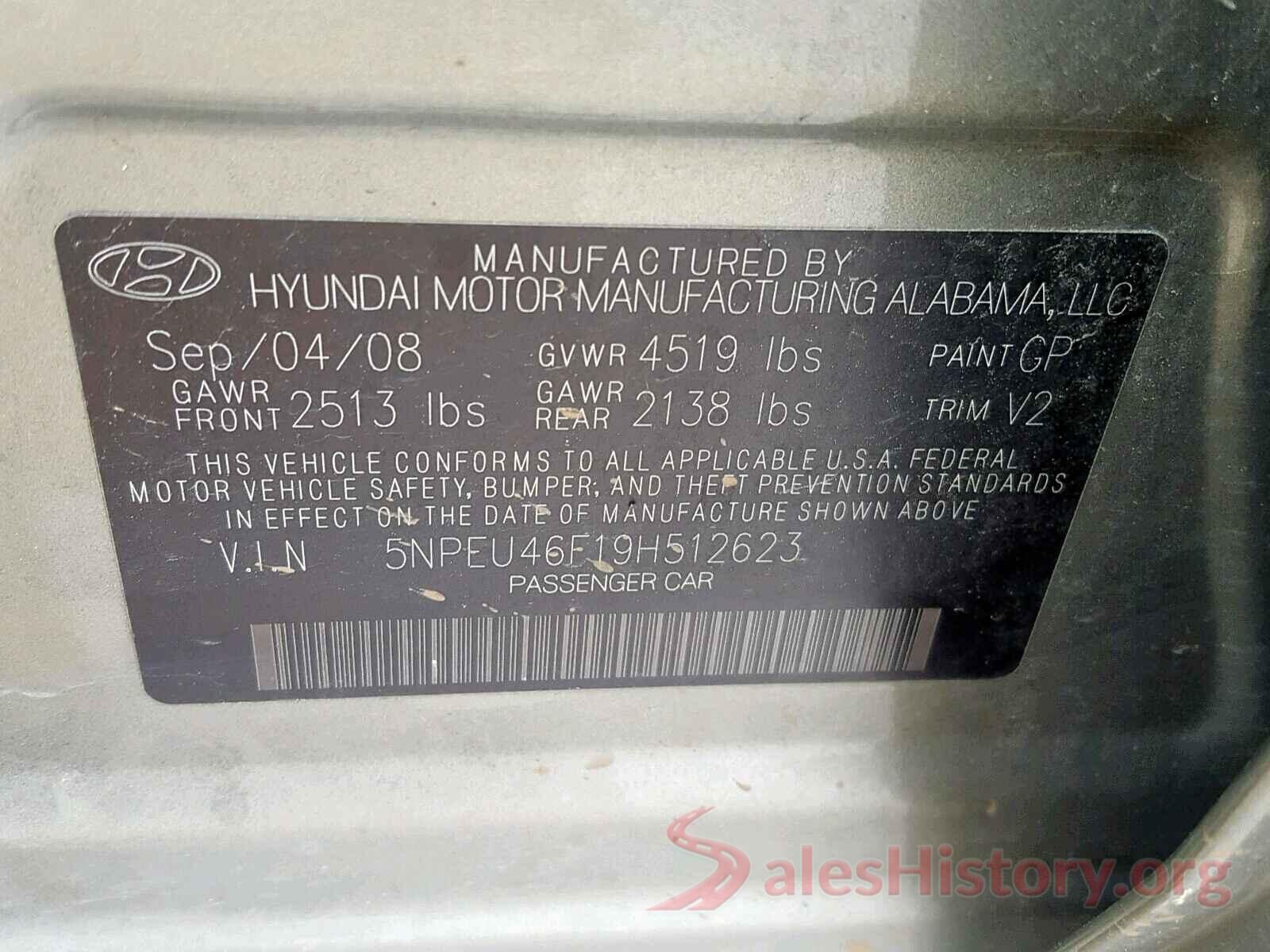 5NPEU46F19H512623 2009 HYUNDAI SONATA