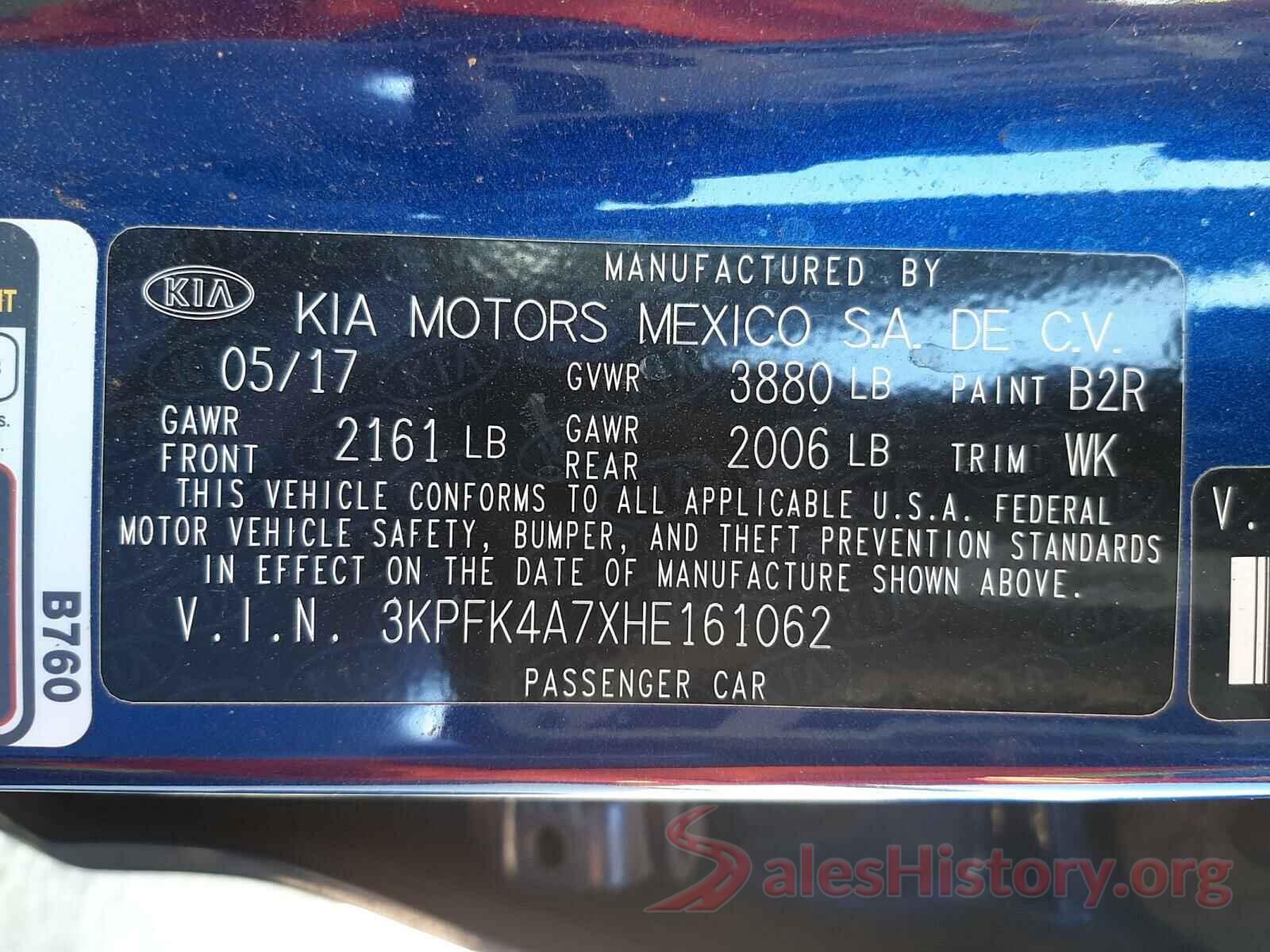 3KPFK4A7XHE161062 2017 KIA FORTE