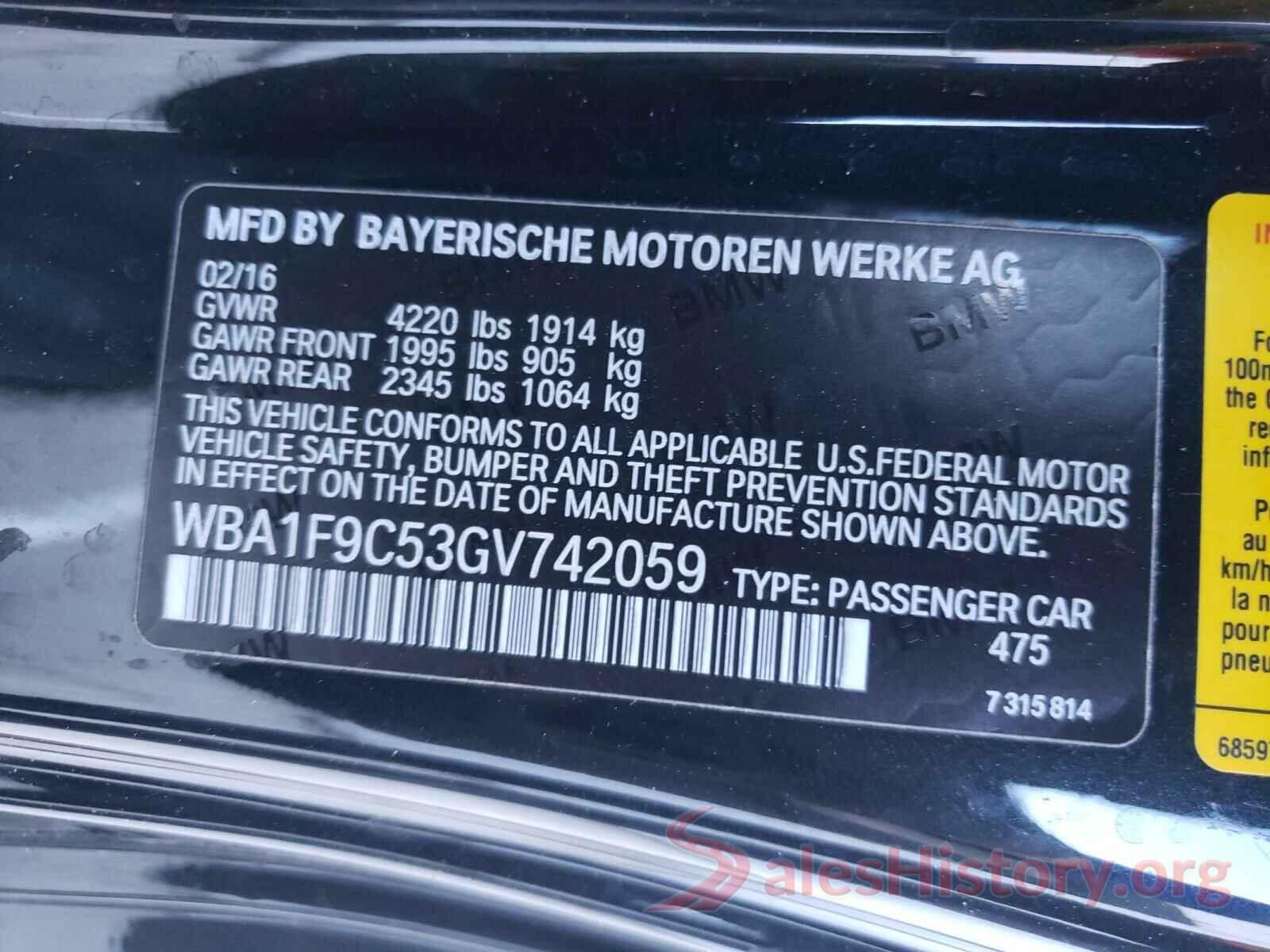 WBA1F9C53GV742059 2016 BMW 2 SERIES