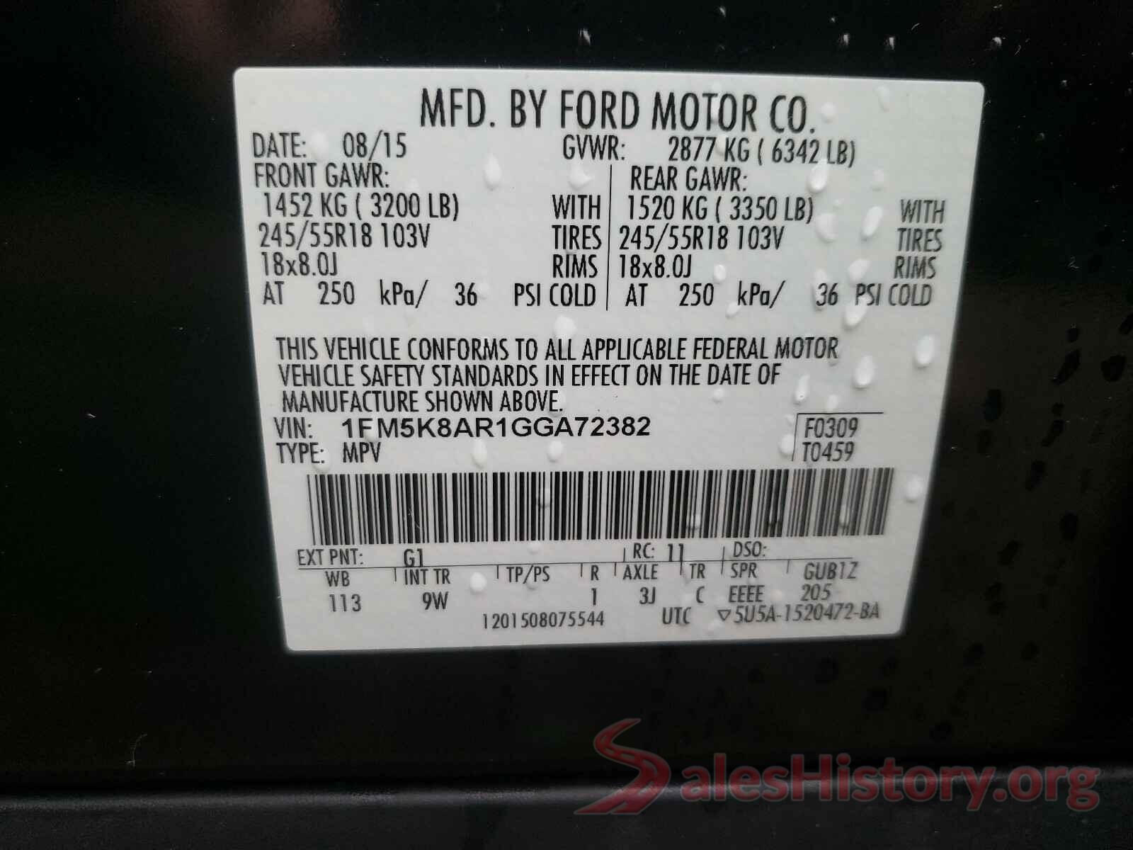 1FM5K8AR1GGA72382 2016 FORD EXPLORER