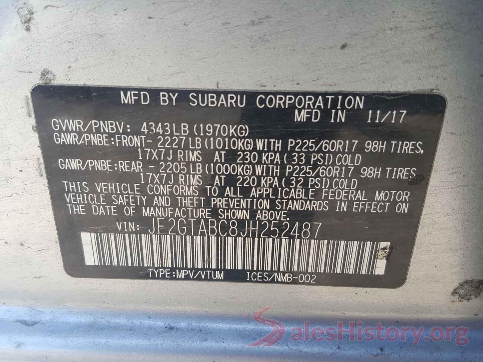 JF2GTABC8JH252487 2018 SUBARU CROSSTREK