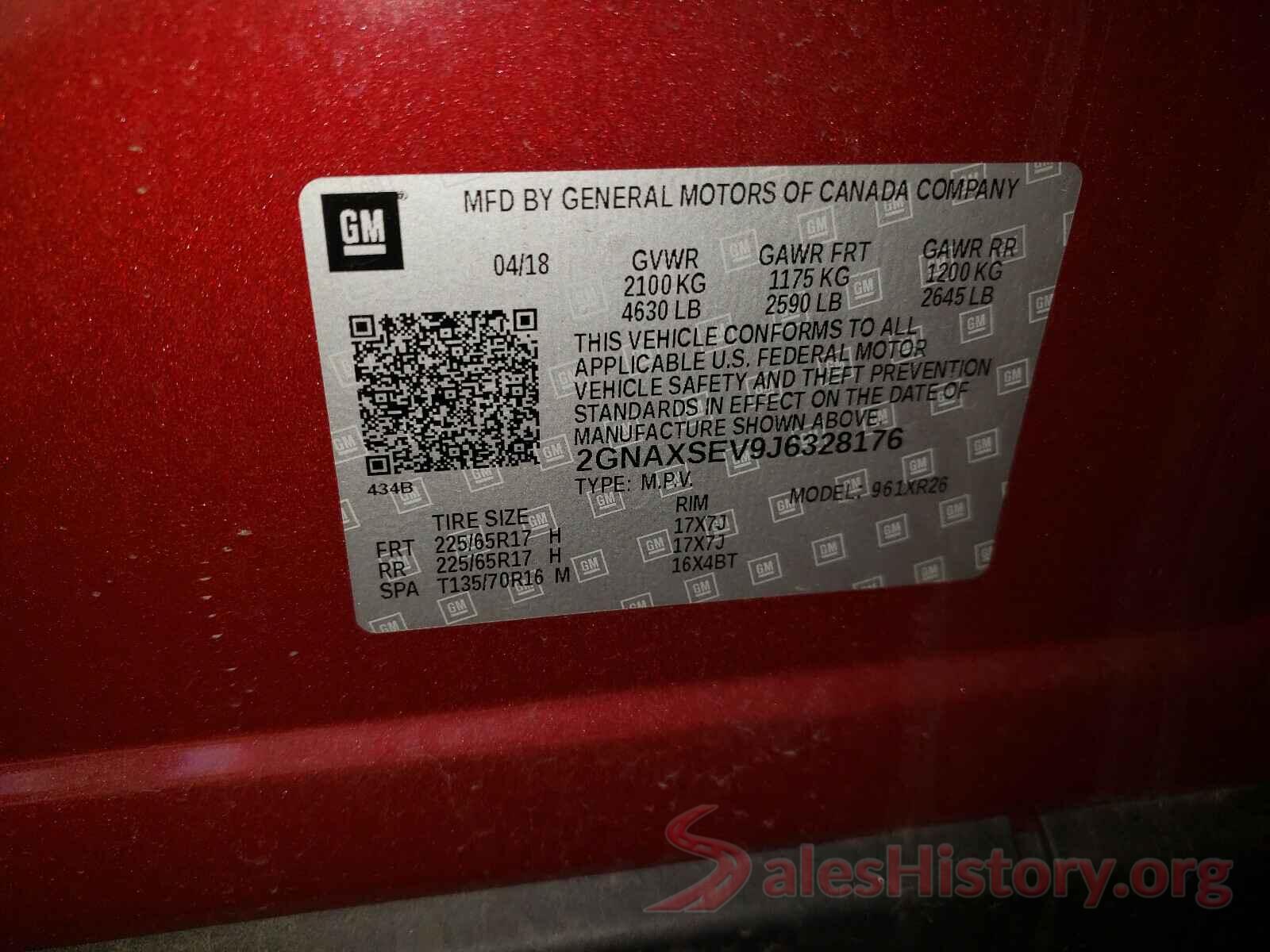 2GNAXSEV9J6328176 2018 CHEVROLET EQUINOX