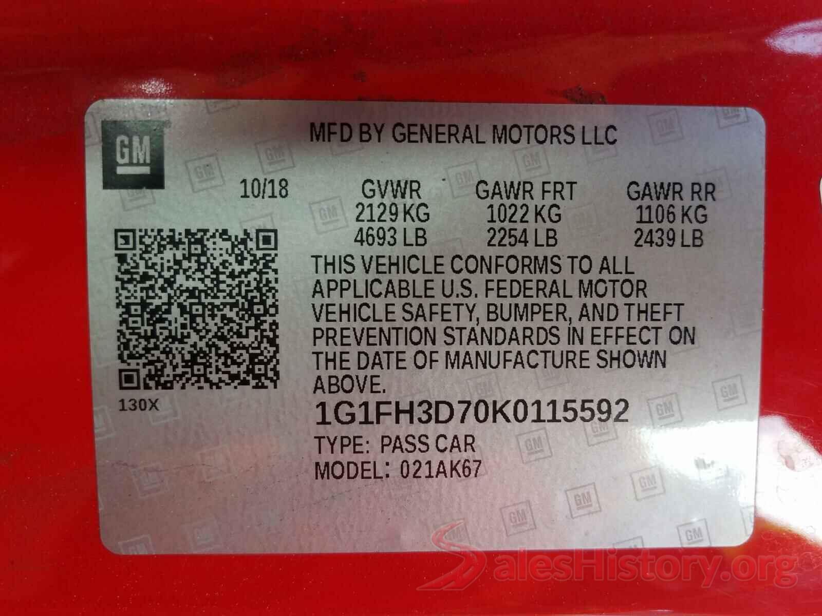 1G1FH3D70K0115592 2019 CHEVROLET CAMARO