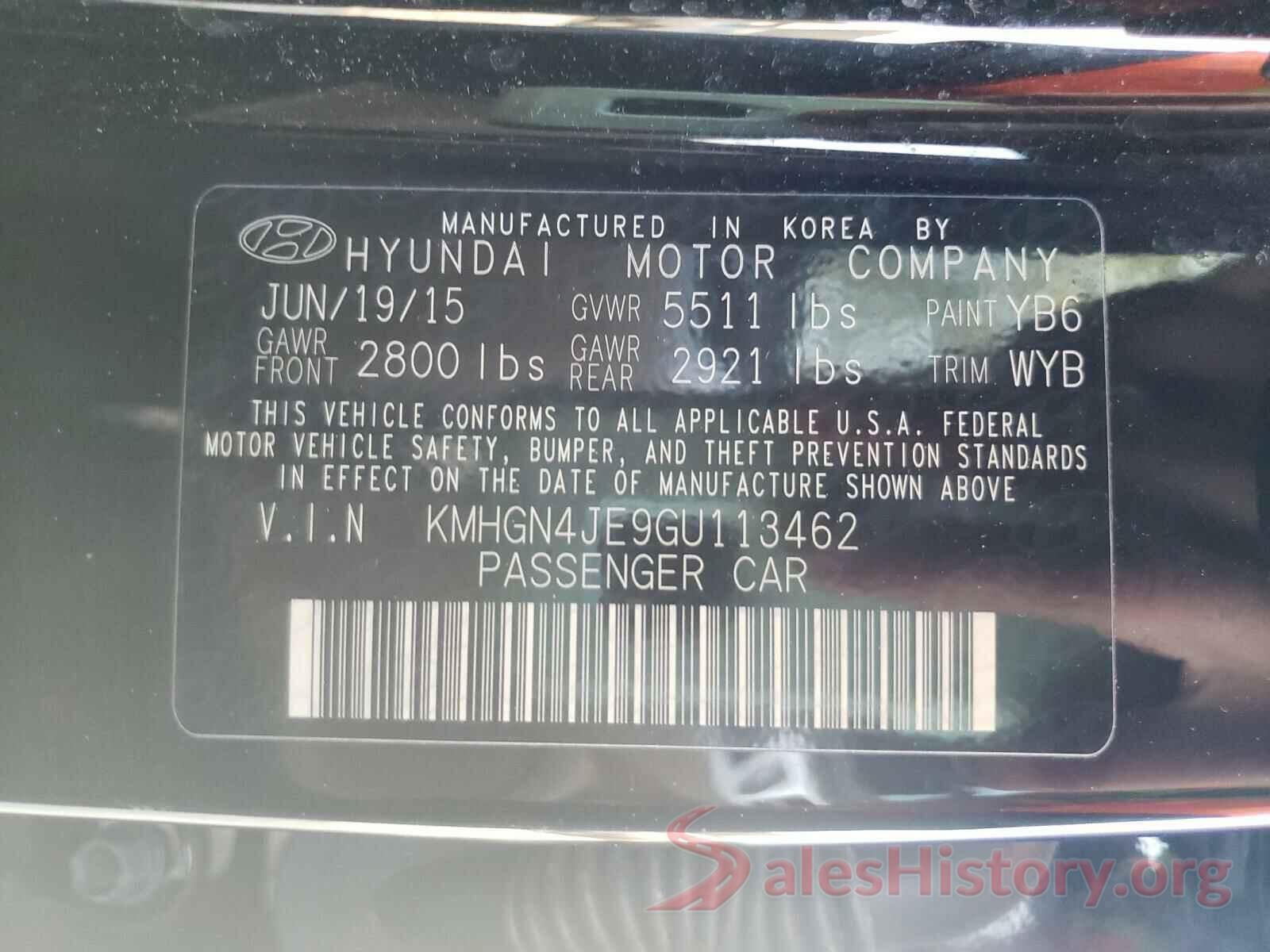 KMHGN4JE9GU113462 2016 HYUNDAI GENESIS