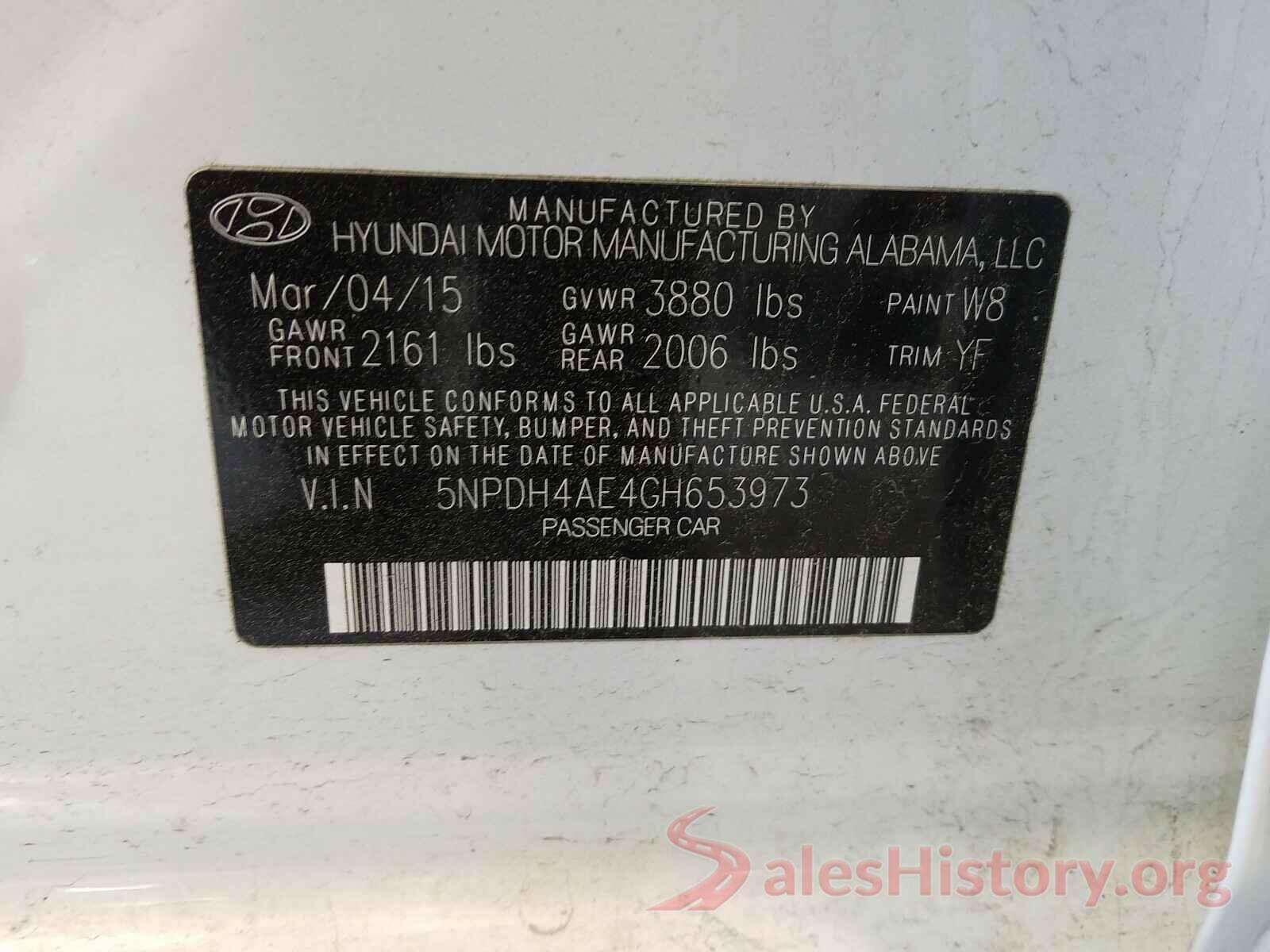 5NPDH4AE4GH653973 2016 HYUNDAI ELANTRA