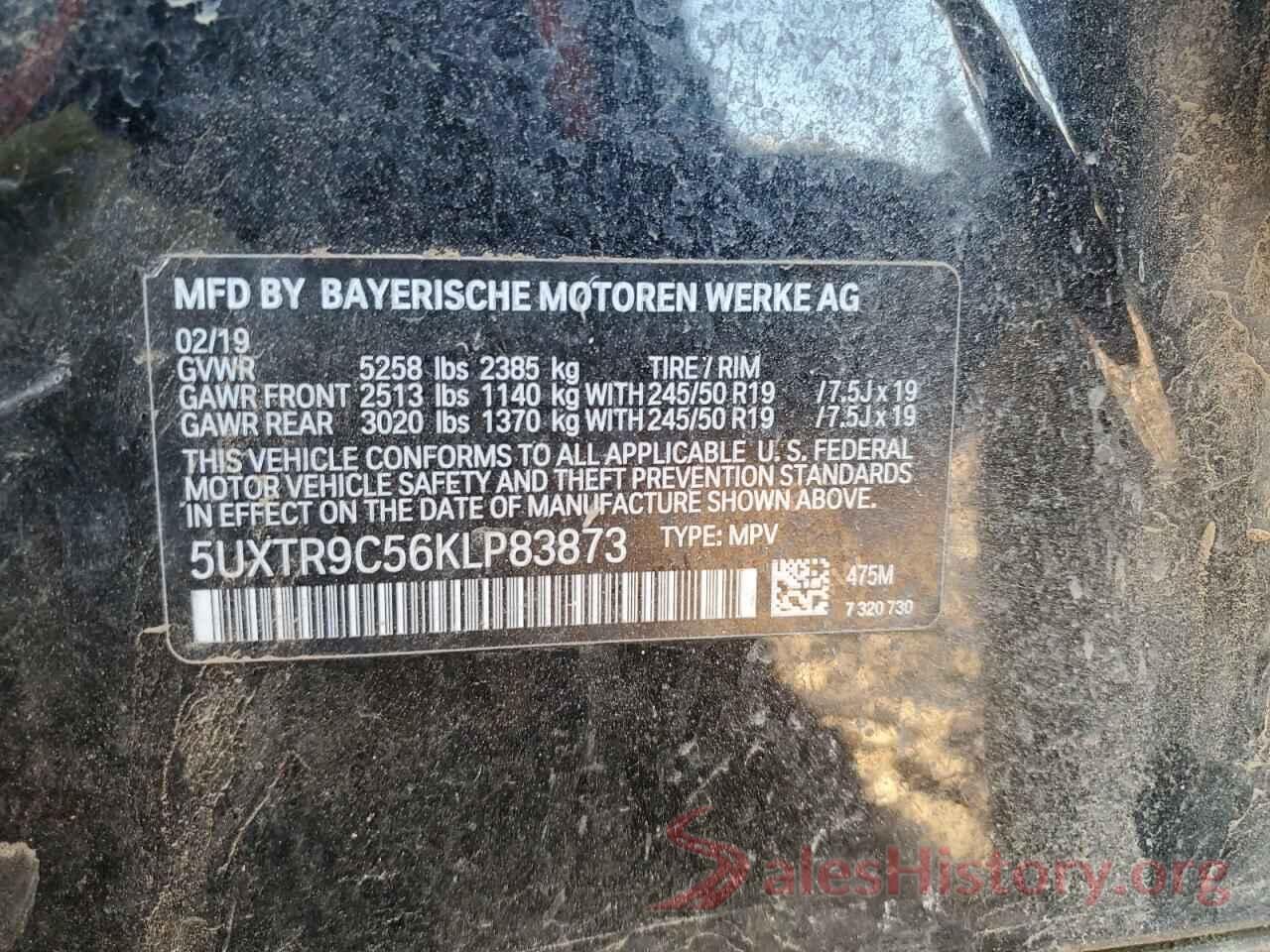 5UXTR9C56KLP83873 2019 BMW X3