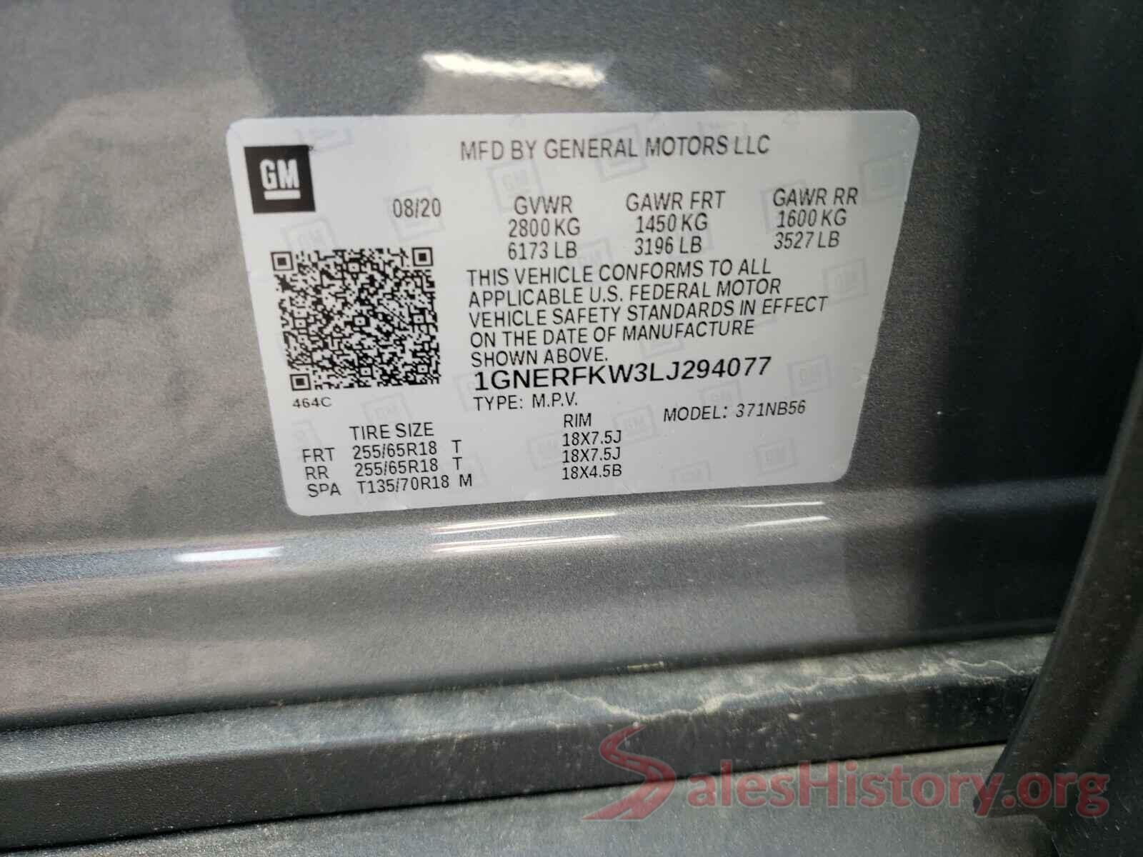 1GNERFKW3LJ294077 2020 CHEVROLET TRAVERSE