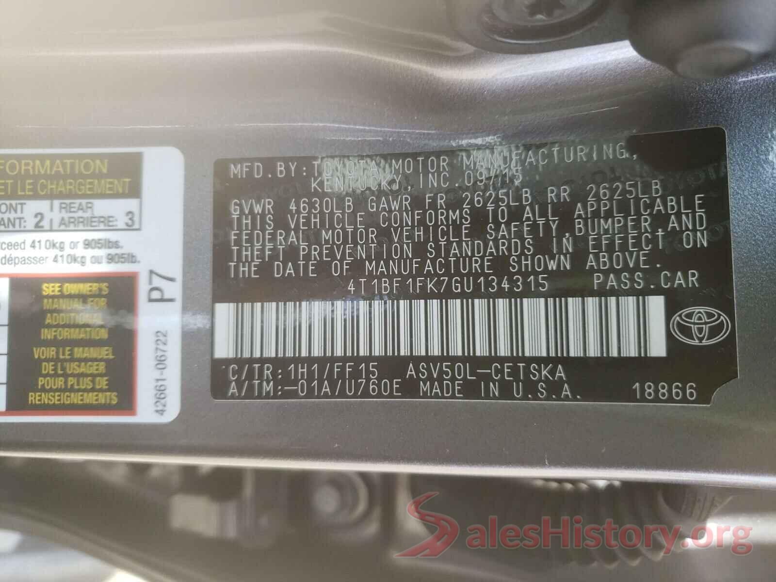 4T1BF1FK7GU134315 2016 TOYOTA CAMRY