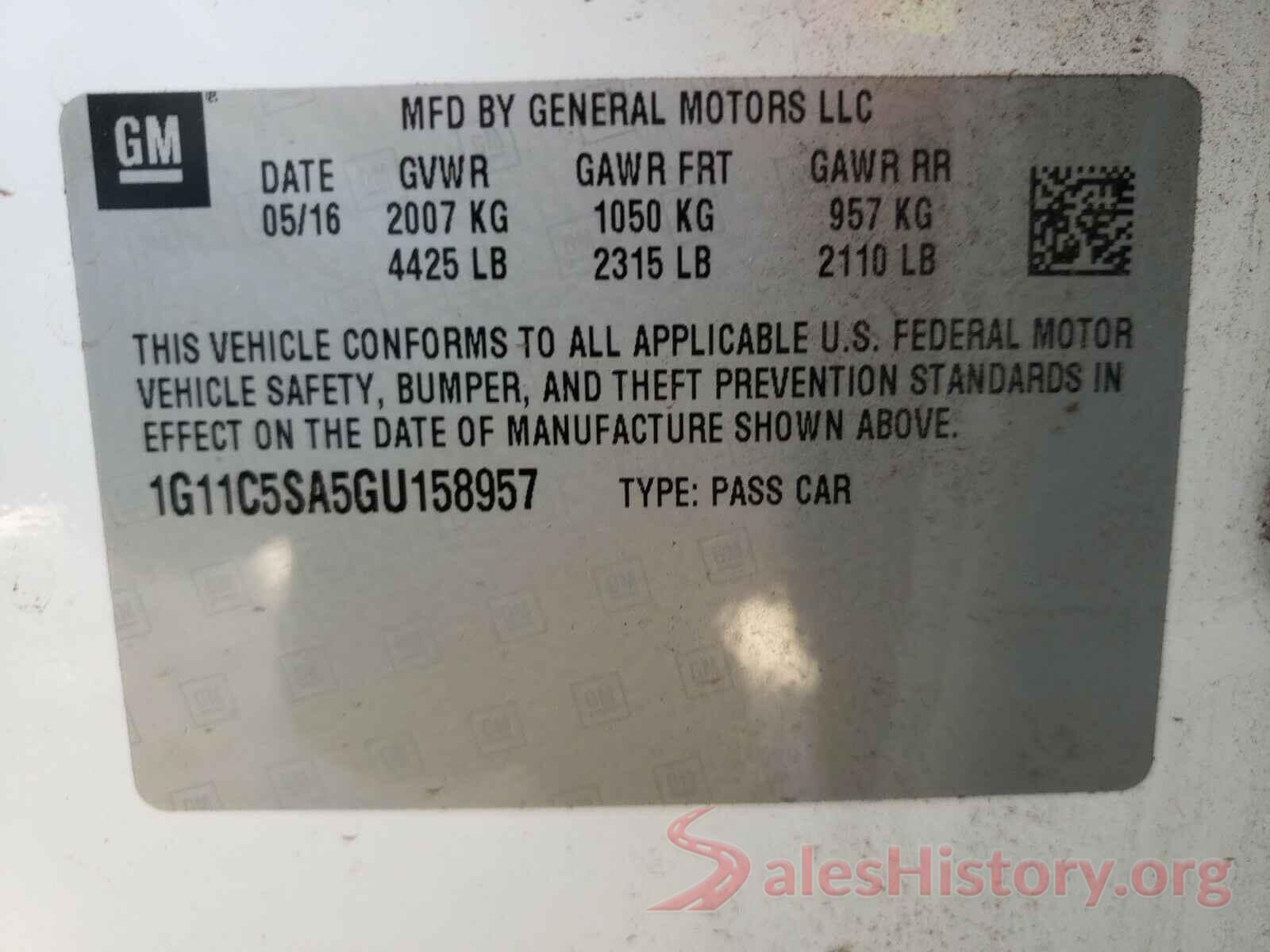 1G11C5SA5GU158957 2016 CHEVROLET MALIBU