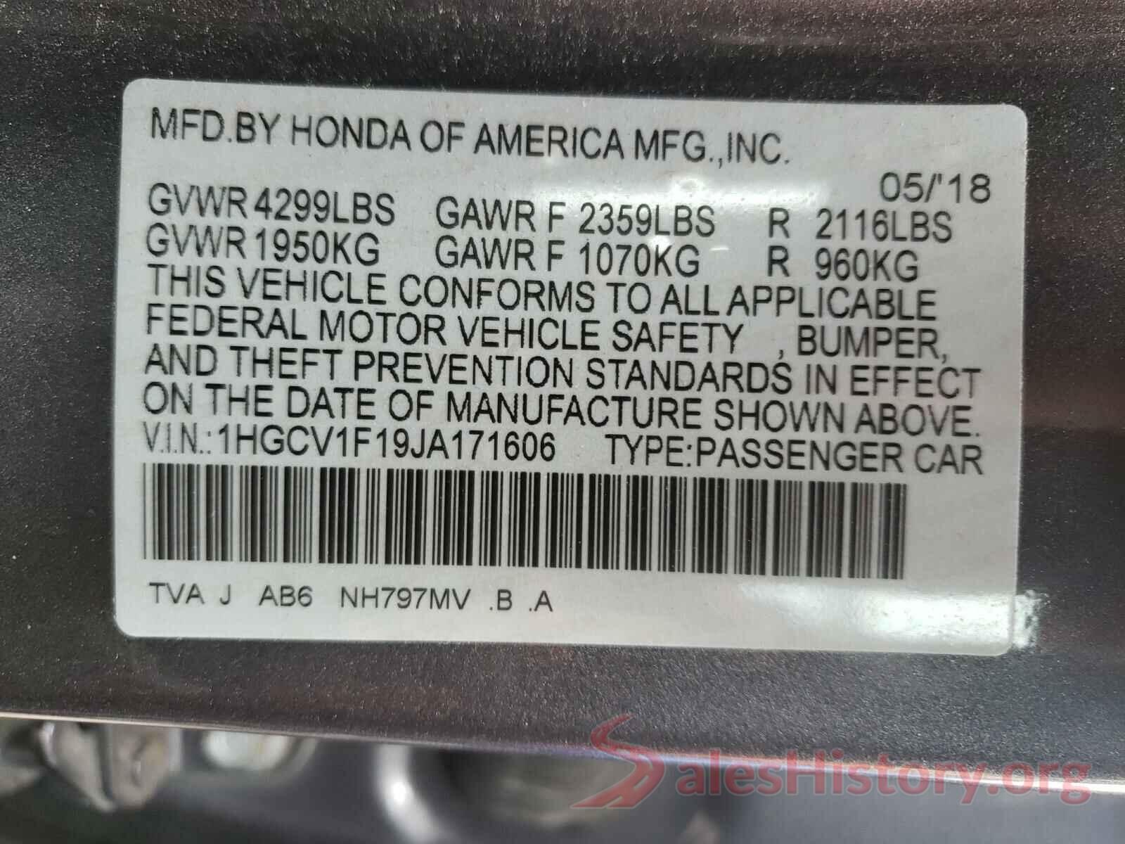 1HGCV1F19JA171606 2018 HONDA ACCORD