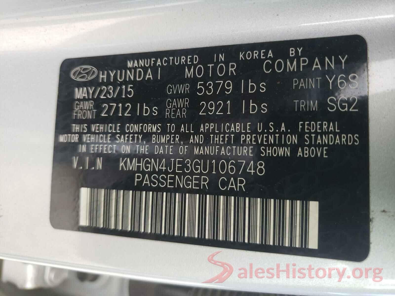 KMHGN4JE3GU106748 2016 HYUNDAI GENESIS