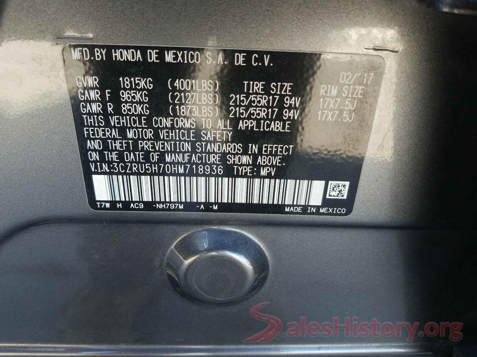 3CZRU5H70HM718936 2017 HONDA HR-V