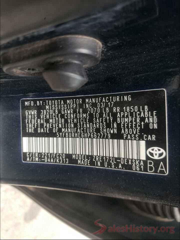 5YFBURHE6HP662779 2017 TOYOTA COROLLA