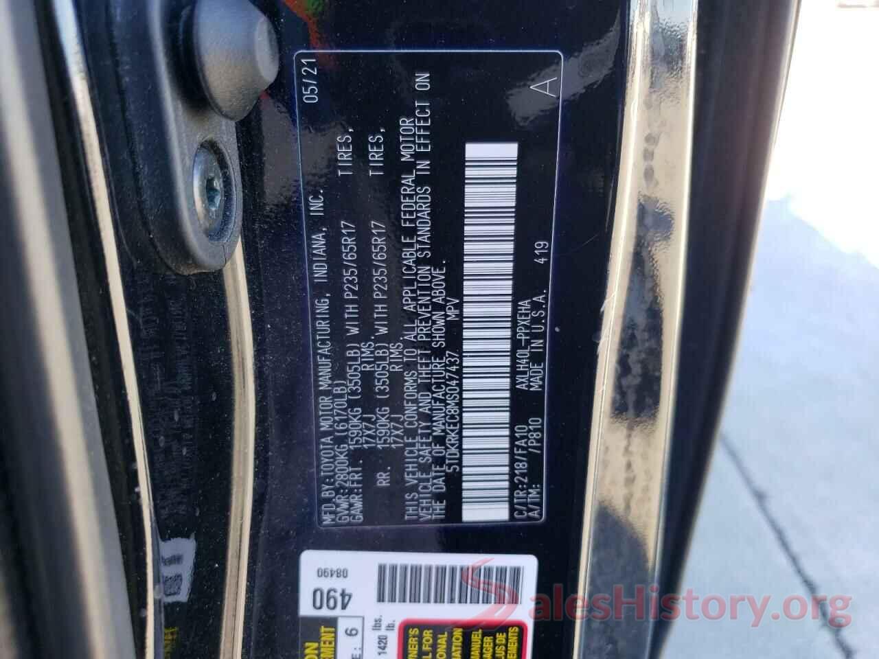 5TDKRKEC8MS047437 2021 TOYOTA SIENNA