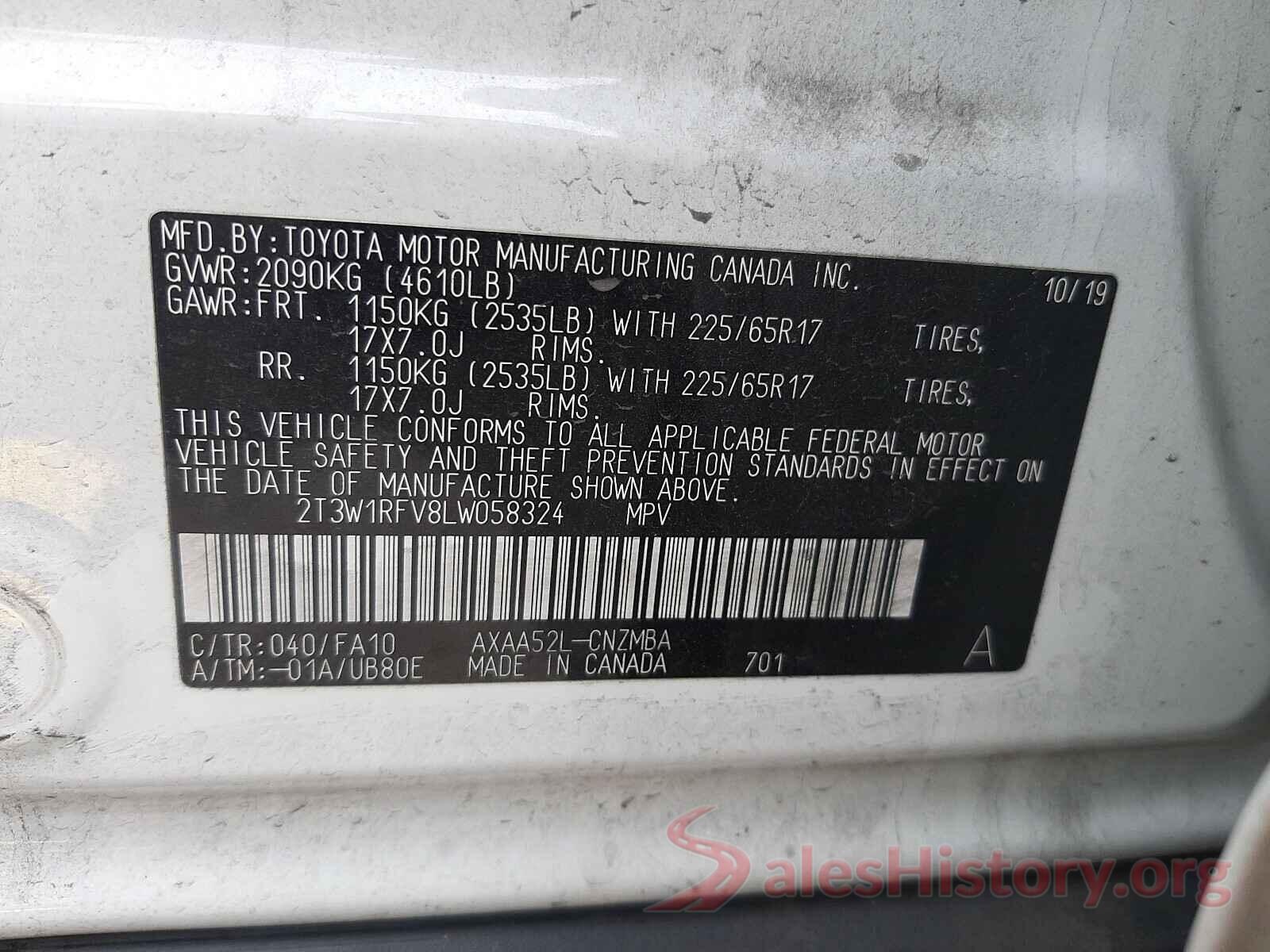 2T3W1RFV8LW058324 2020 TOYOTA RAV4