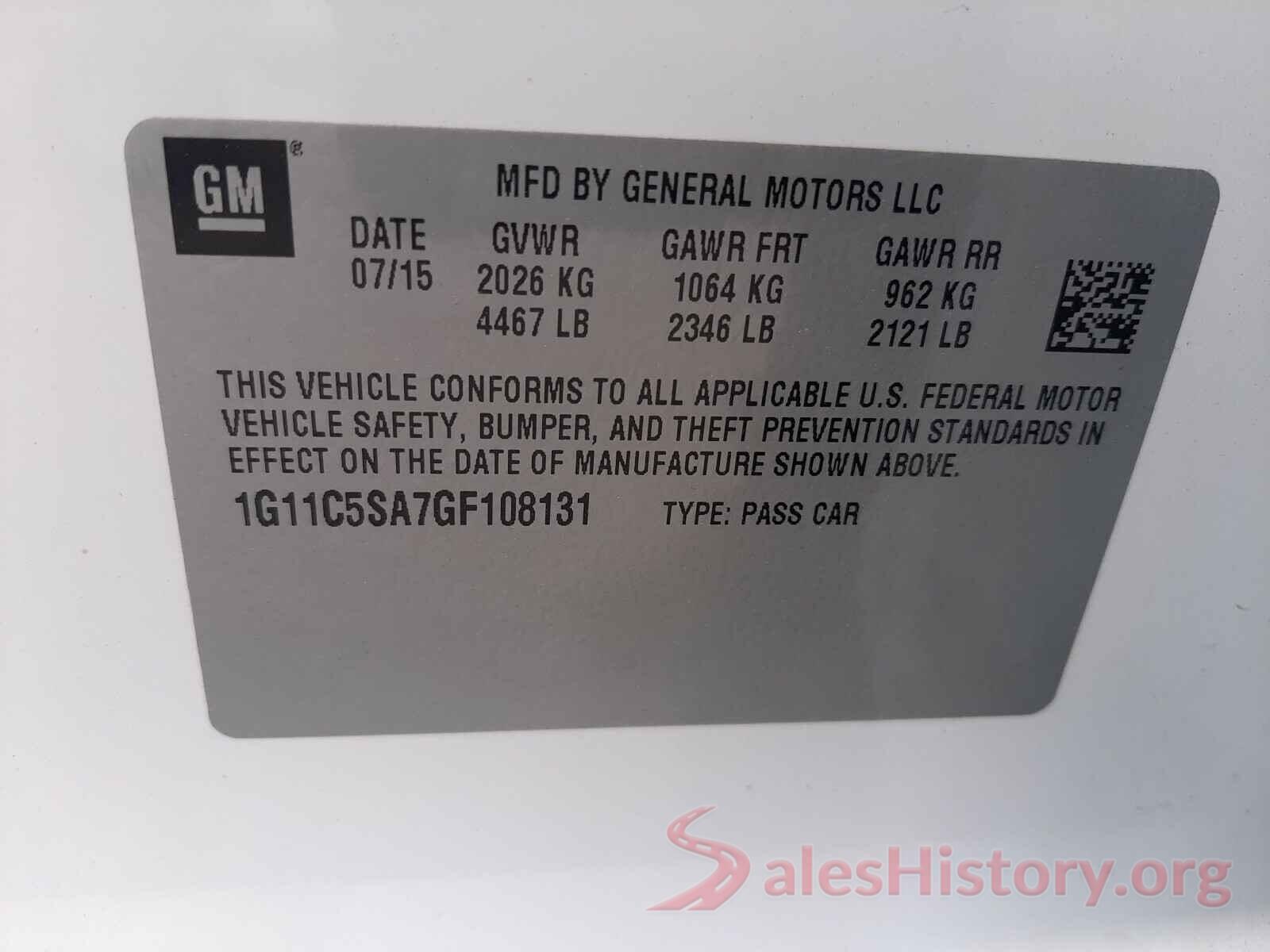 1G11C5SA7GF108131 2016 CHEVROLET MALIBU