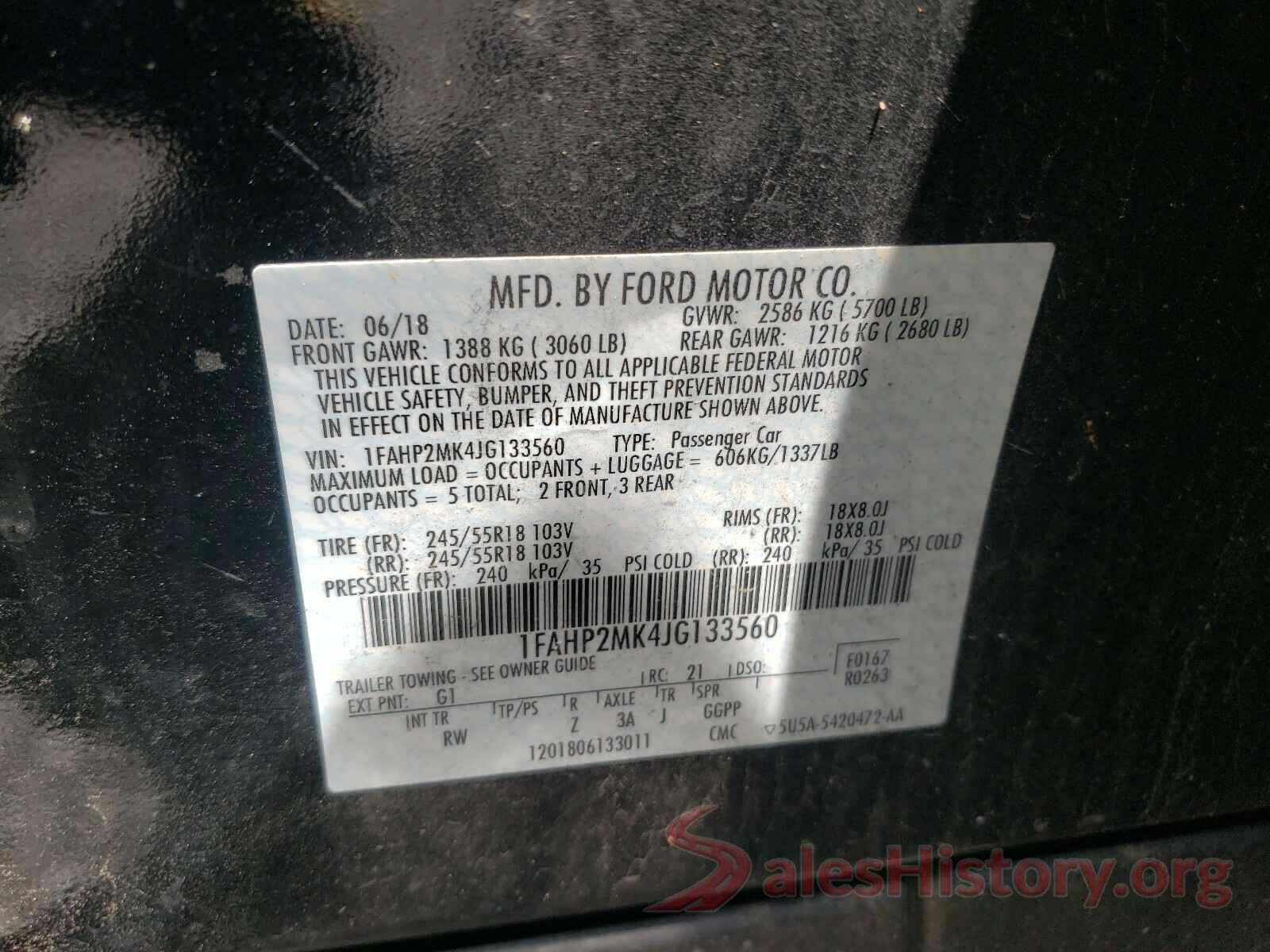 1FAHP2MK4JG133560 2018 FORD TAURUS