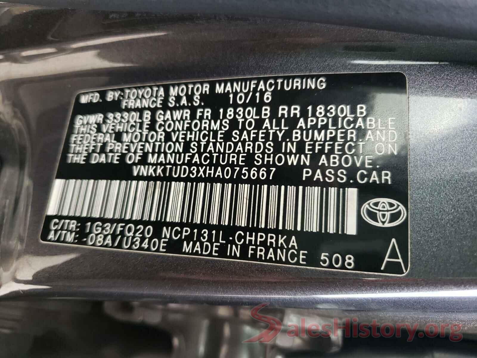 VNKKTUD3XHA075667 2017 TOYOTA YARIS