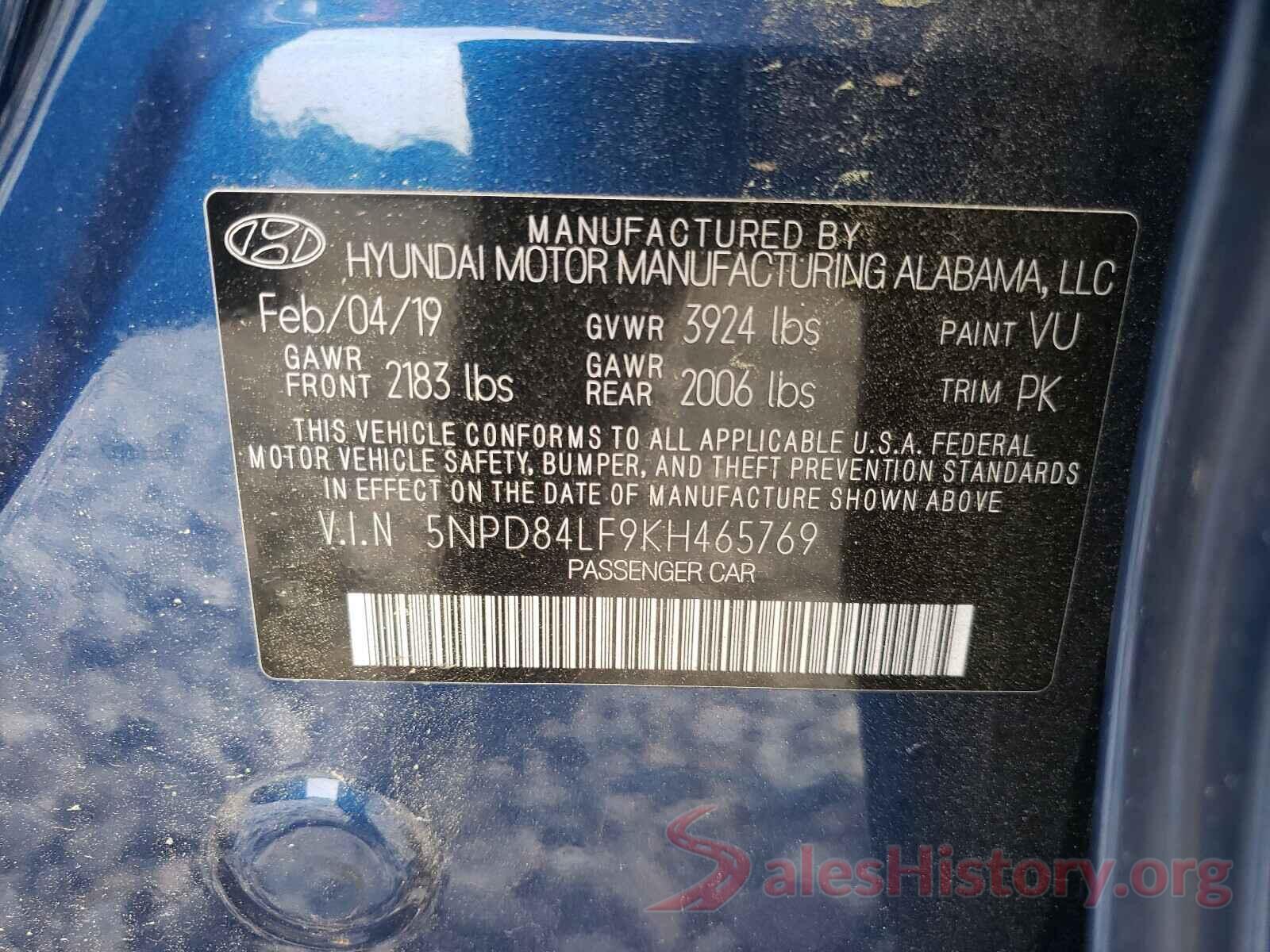 5NPD84LF9KH465769 2019 HYUNDAI ELANTRA