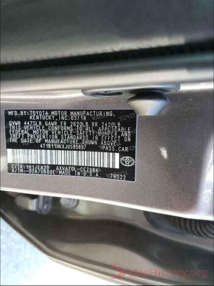 4T1B11HKXJU595897 2018 TOYOTA CAMRY