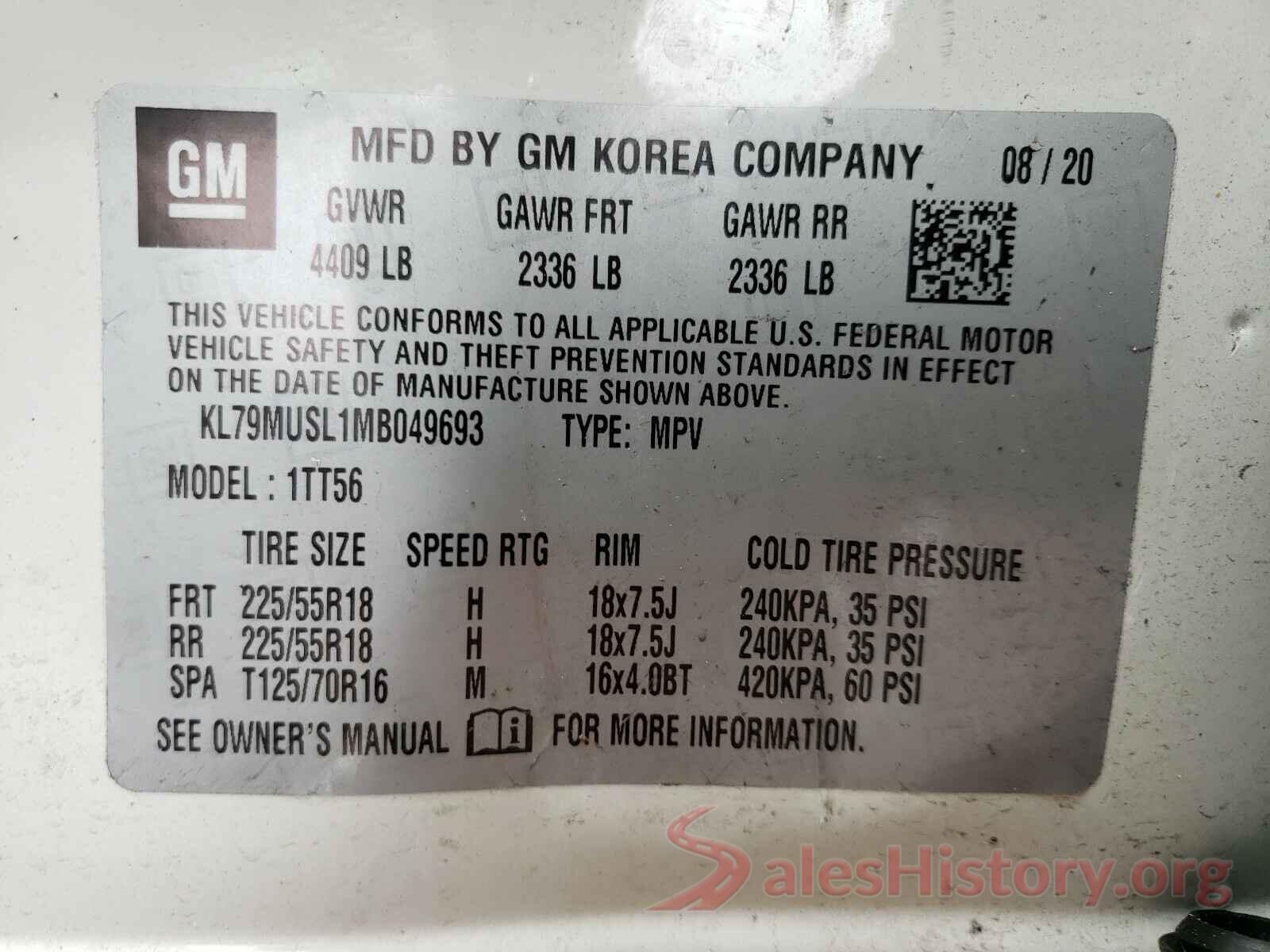 KL79MUSL1MB049693 2021 CHEVROLET TRAILBLAZE