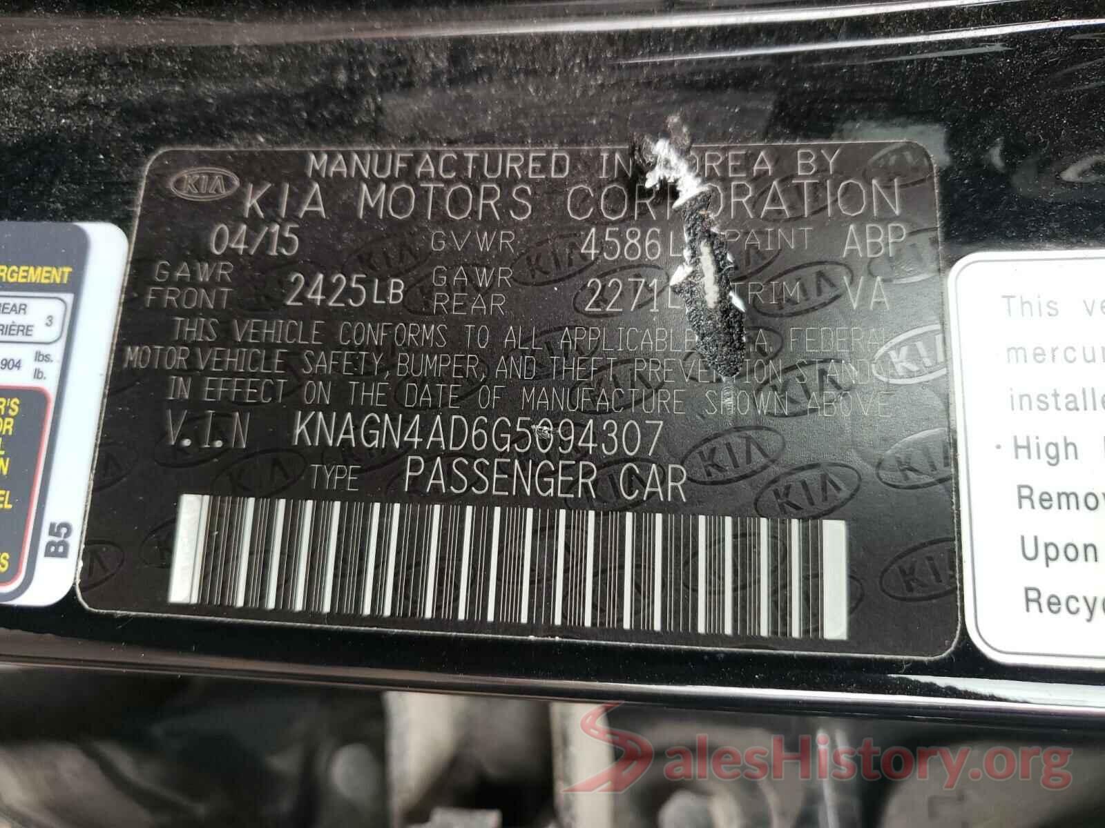 KNAGN4AD6G5094307 2016 KIA OPTIMA