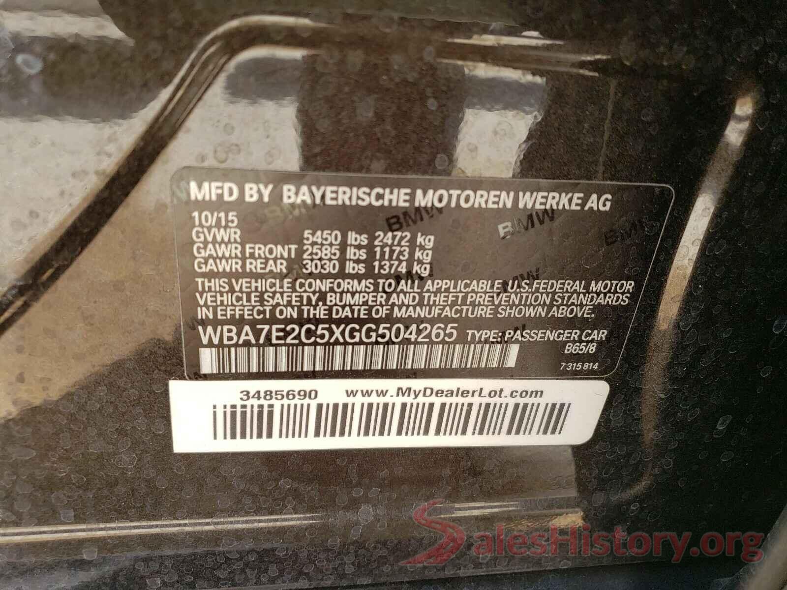 WBA7E2C5XGG504265 2016 BMW 7 SERIES